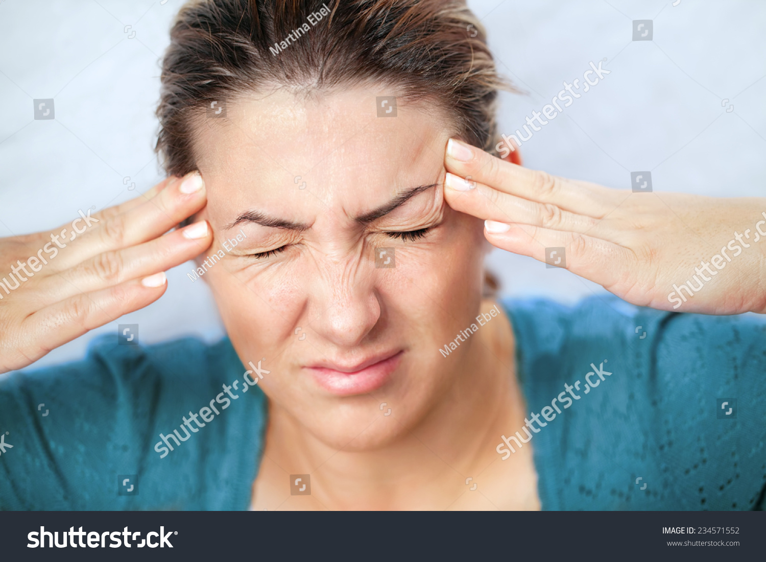 Woman Holding Hands On Her Head, Depression, Pain, Migraine Stock Photo ...