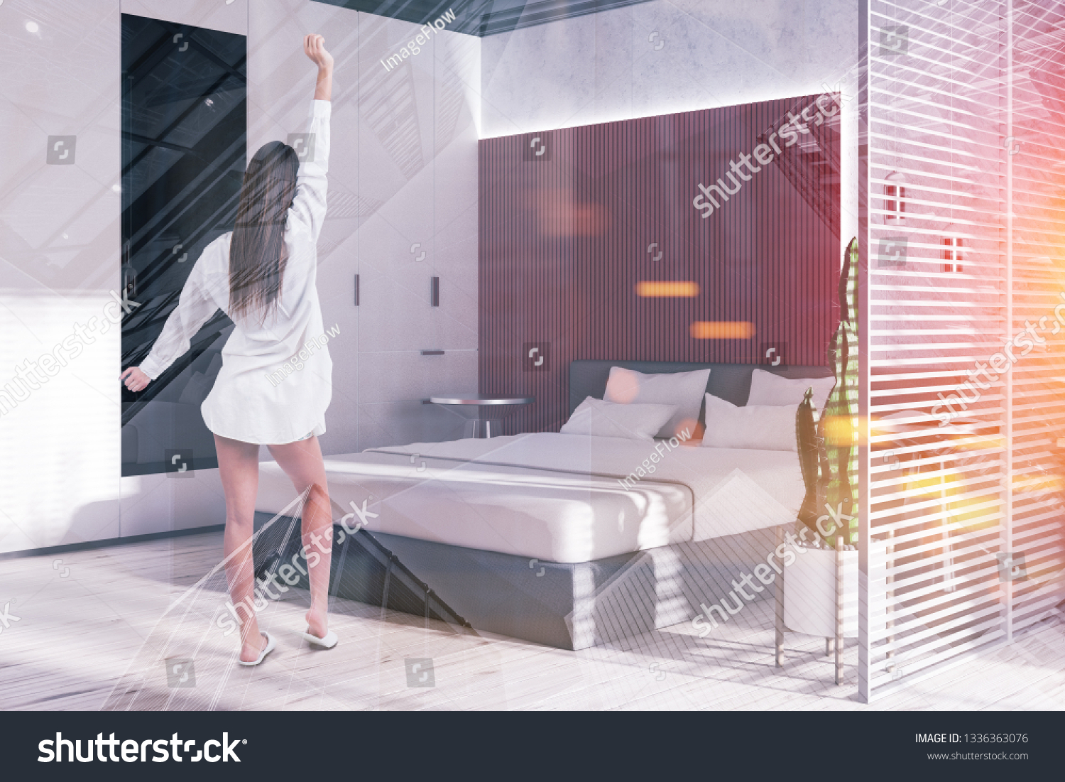 Woman Corner Master Bedroom Concrete Red Stock Photo Edit