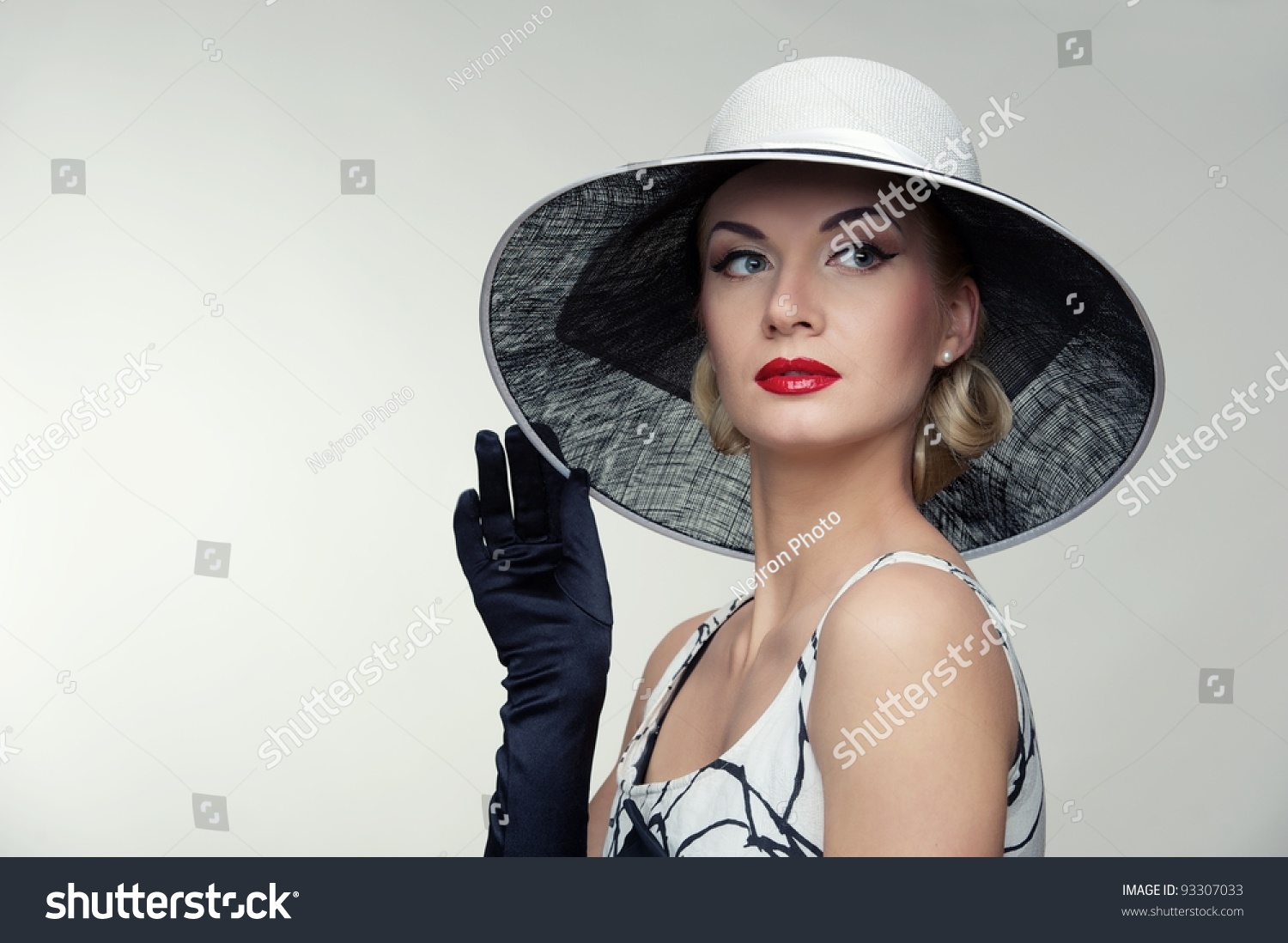 Woman In Hat Retro Portrait. Stock Photo 93307033 : Shutterstock