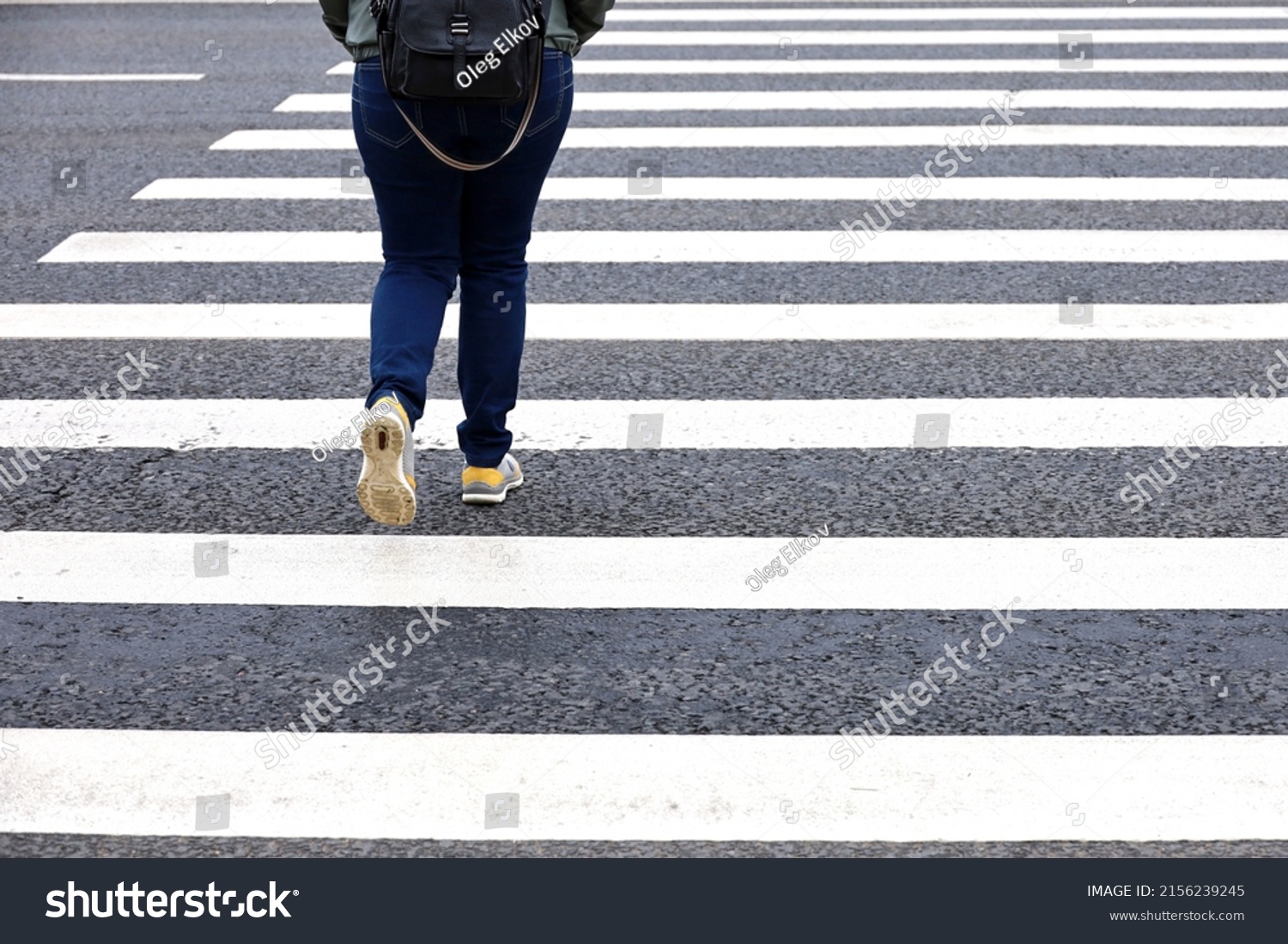 Woman Jeans Crossing Street Female Legs Stock Photo 2156239245 ...