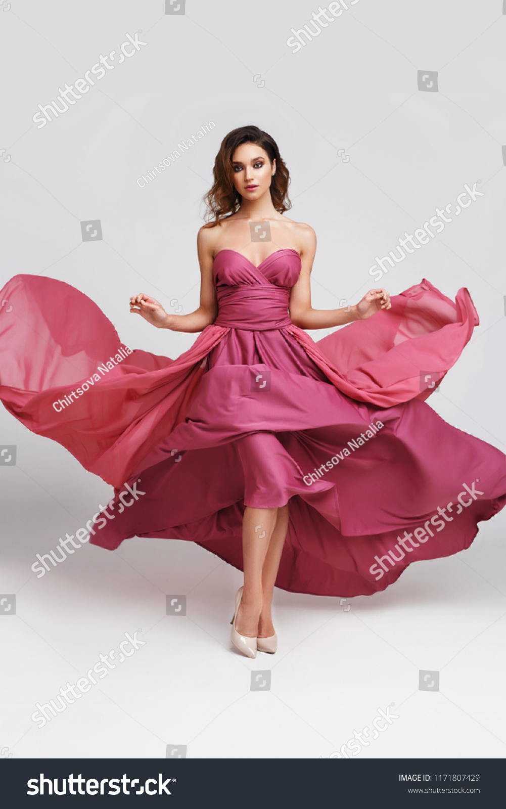Woman Pink Gown Flowing Fabric Fashion ...