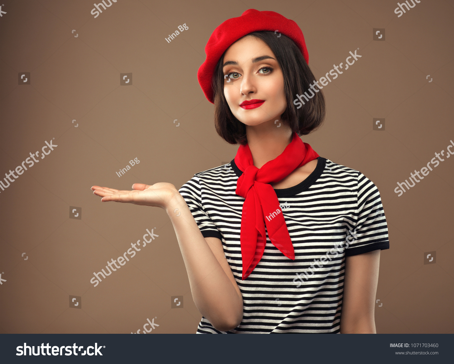 Woman Red Beret Strippes Tshirt French Stock Photo Edit Now