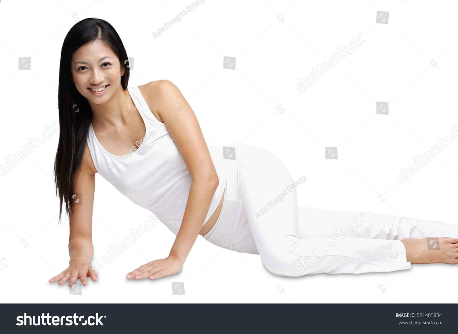 Woman Lying On Side Smiling Camera Stock Photo (Edit Now) 581485834