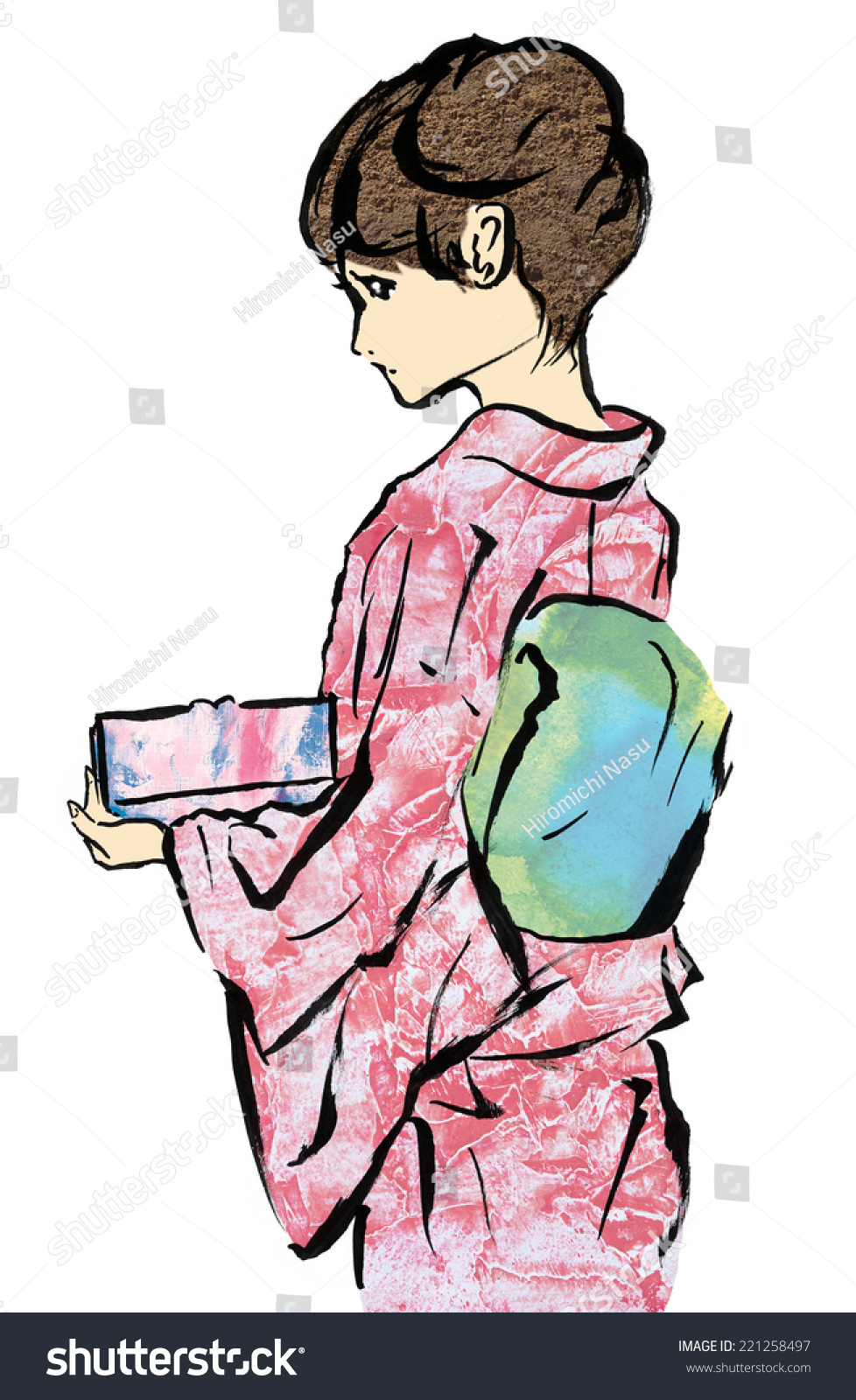 Woman Kimono Figure Sight Back Usage Stock Illustration 221258497 ...
