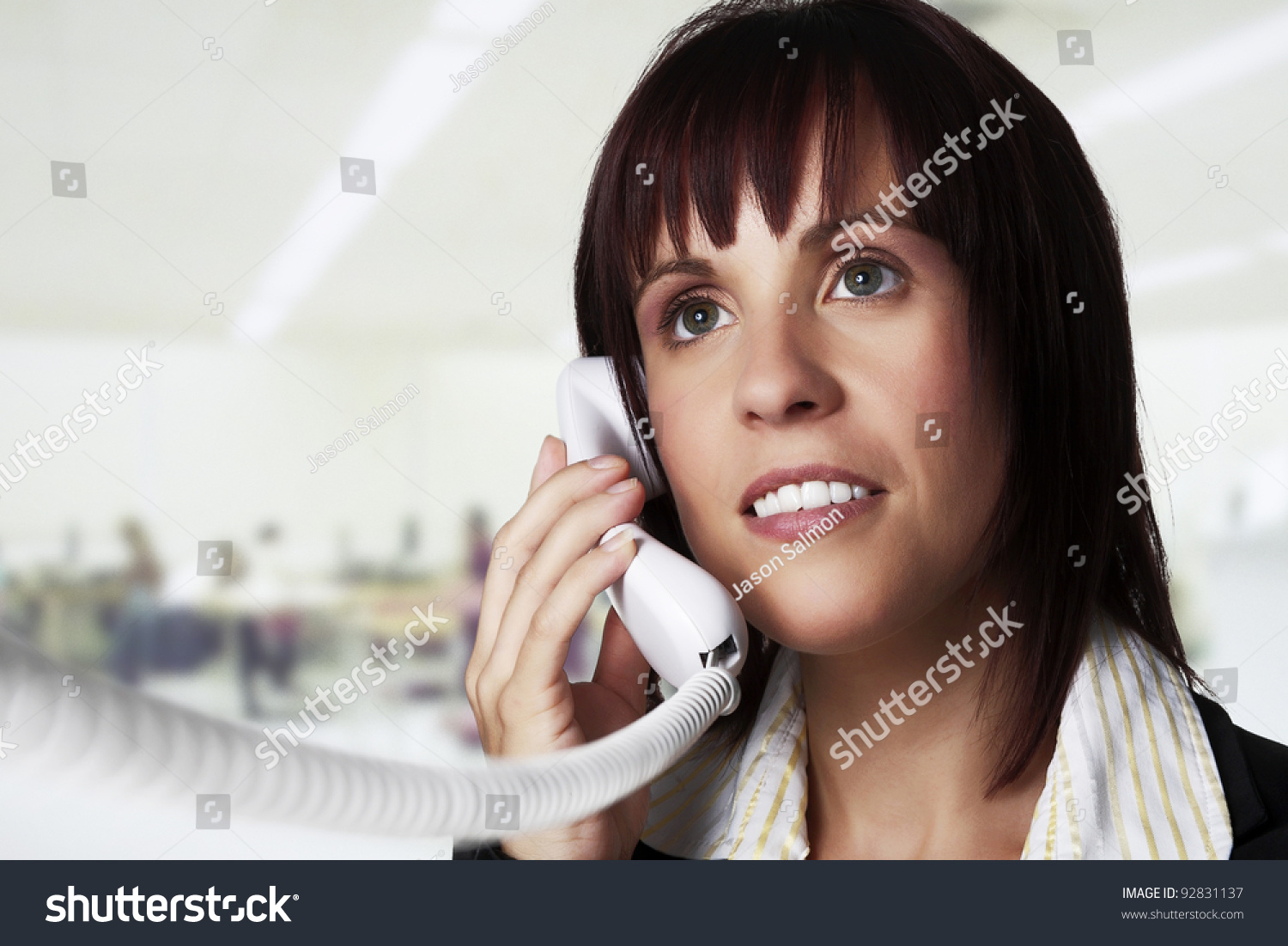 Woman On Land Line Phone Talking Stock Photo (Edit Now) 92831137