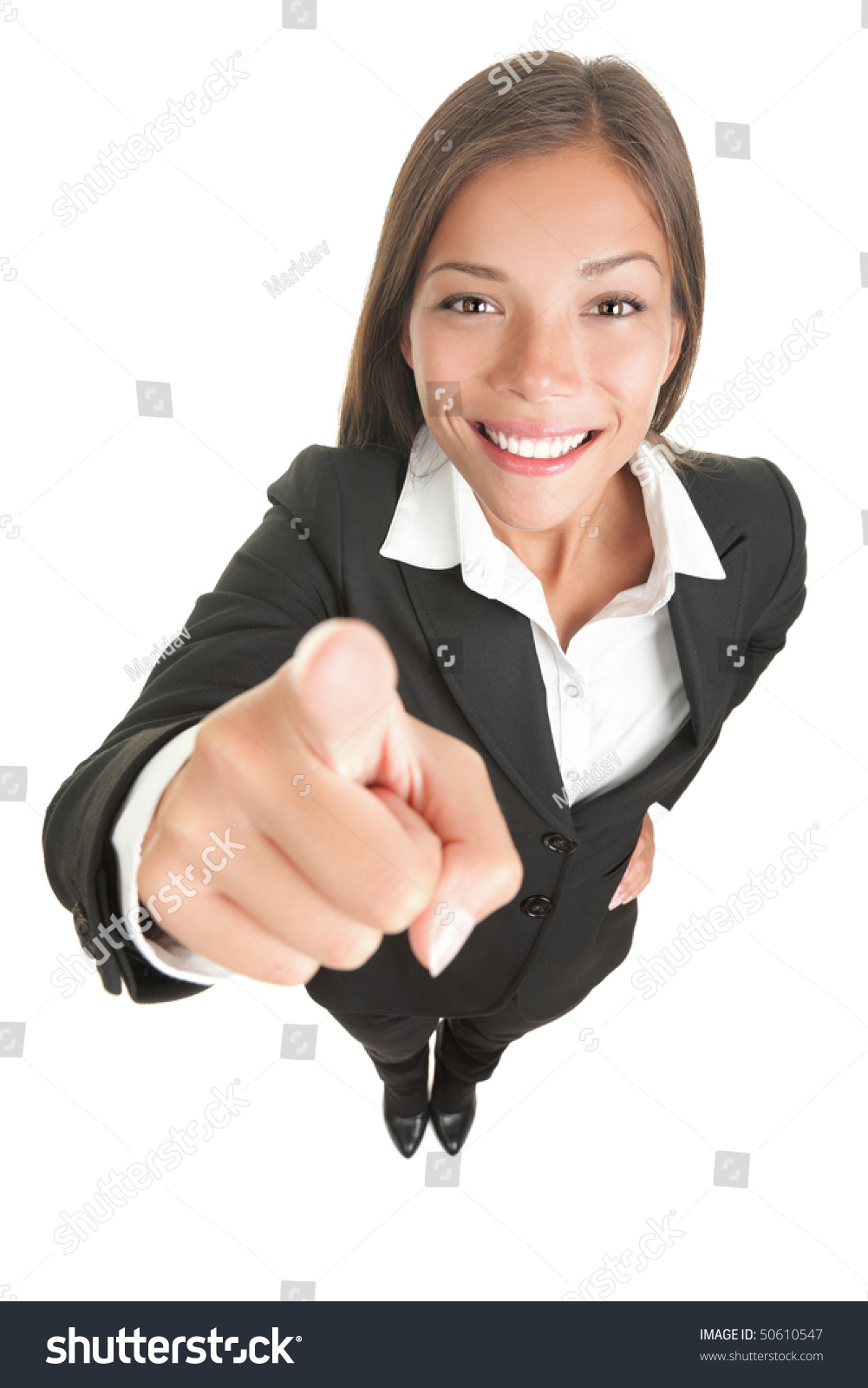 Woman Pointing Camera That Above High Stock Photo Edit Now