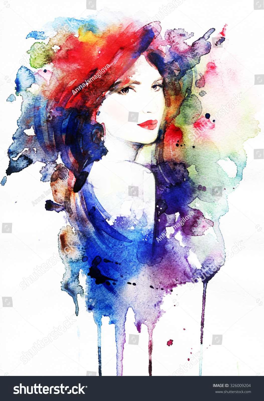 Woman Portrait Beautiful Face Abstract Watercolor Stock Illustration 326009204