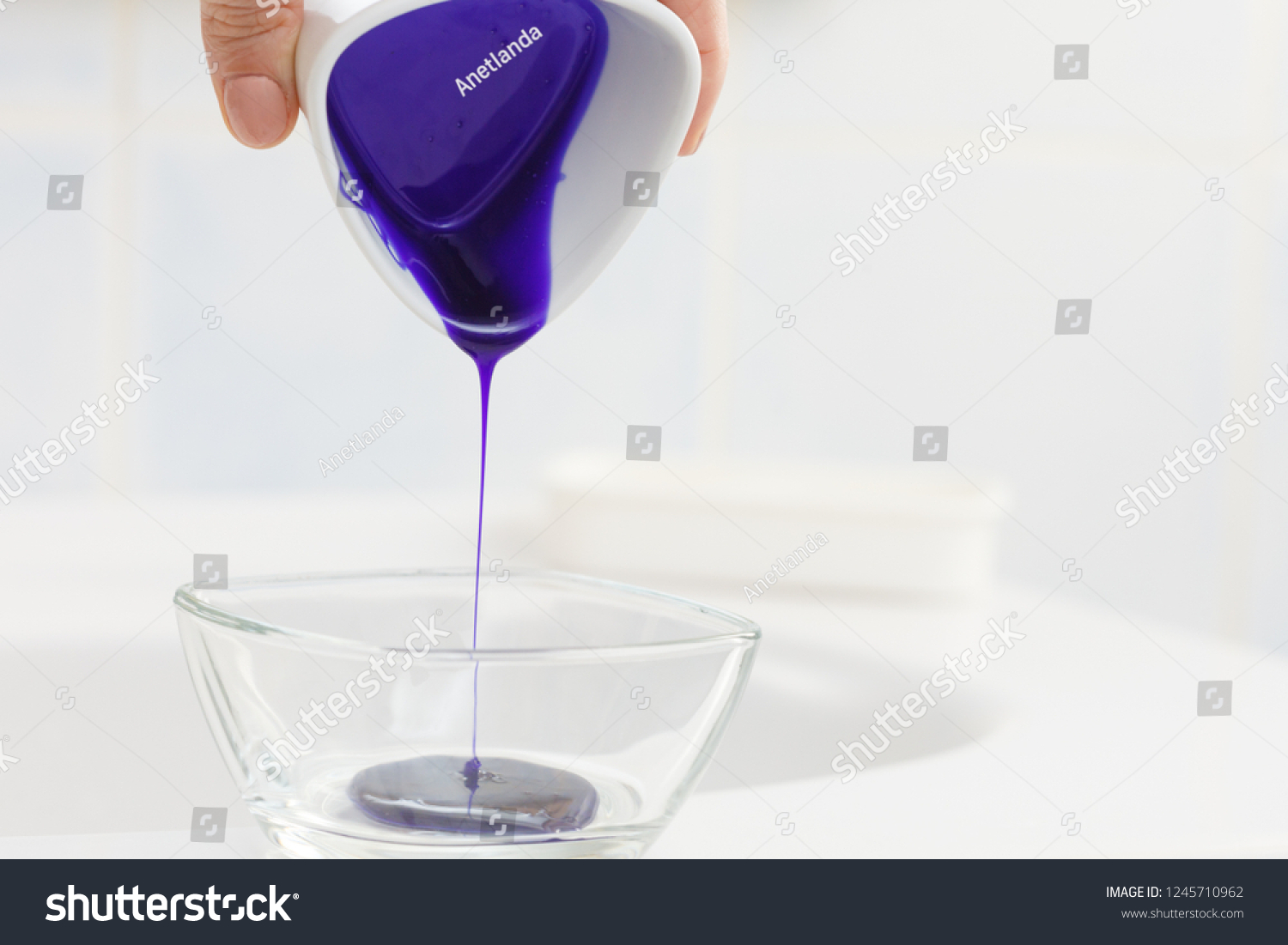 Woman Pouring Purple Hair Dye Shampoo Stock Photo Edit Now