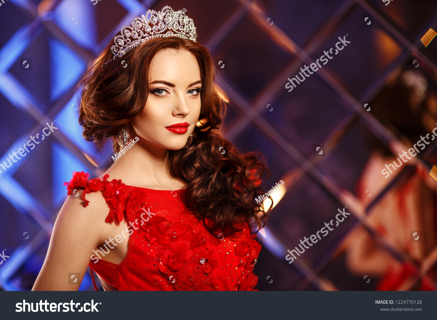 Woman Queen Princess Crown Dress Lights Stock Photo Edit Now