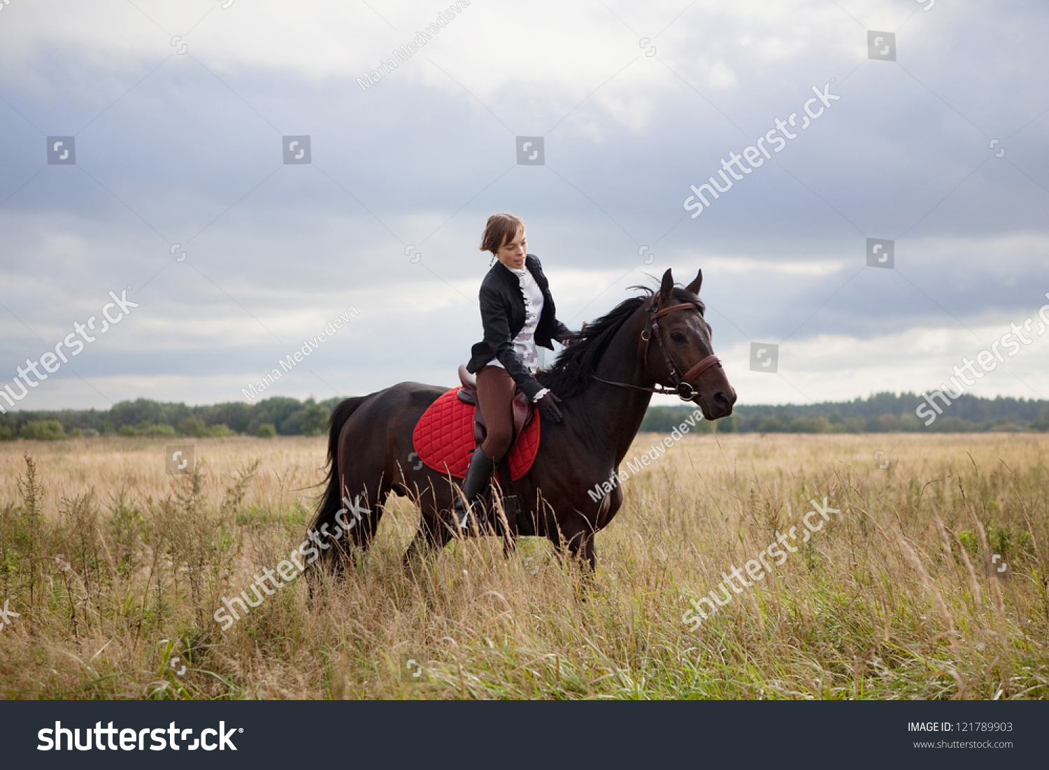 Woman Riding Brown Horse Stock Photo 121789903 : Shutterstock