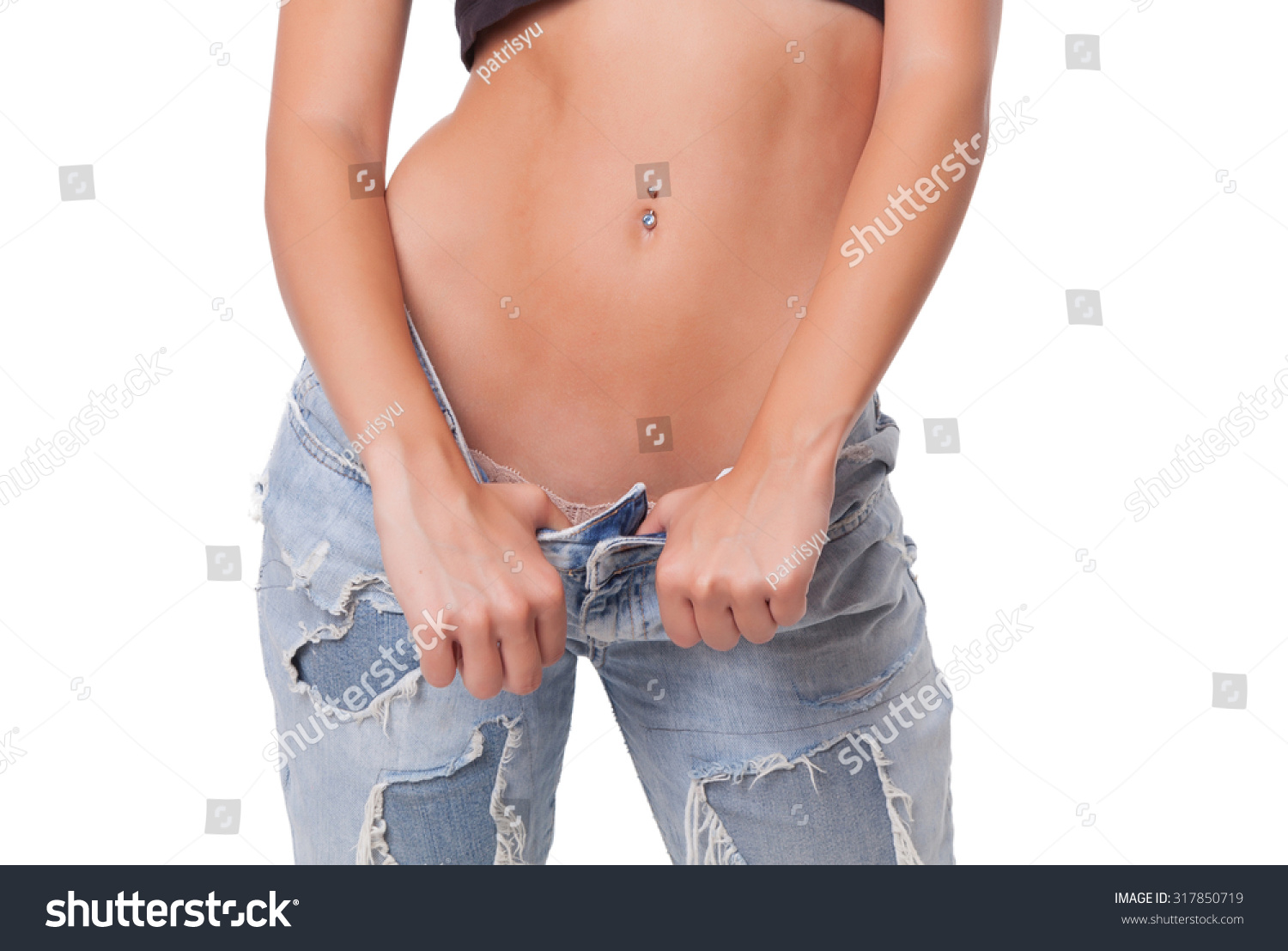 Woman Shows Weight Loss By Wearing Stock Photo Edit Now