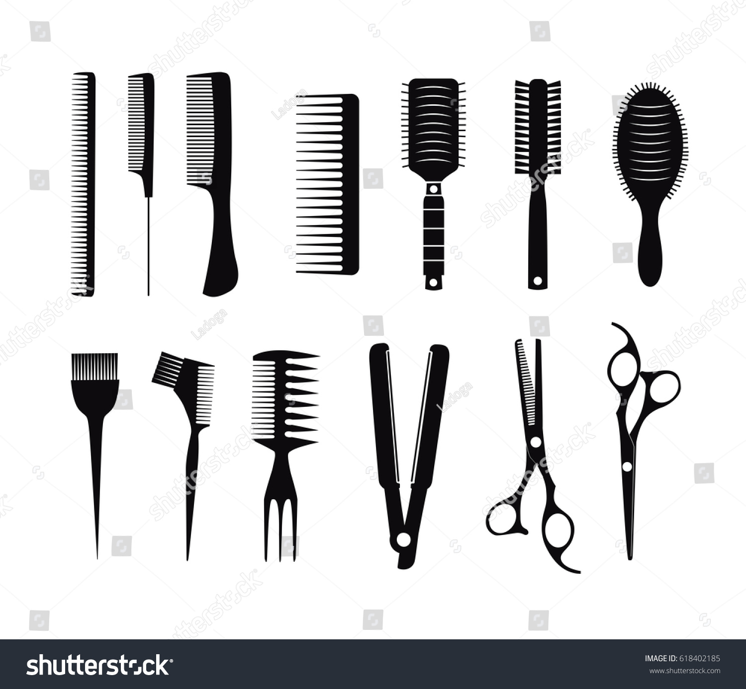 Woman Silhouette Hairdressing Equipment Icons Stock Illustration ...