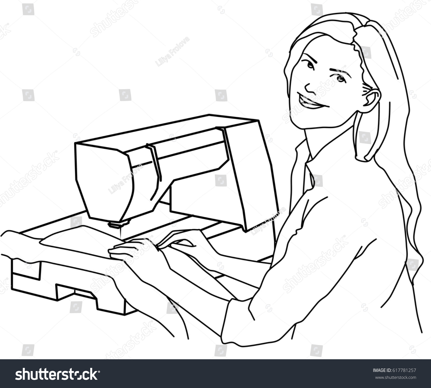Woman Sitting Sewing Machine Seamstress Work Stock Illustration 617781257