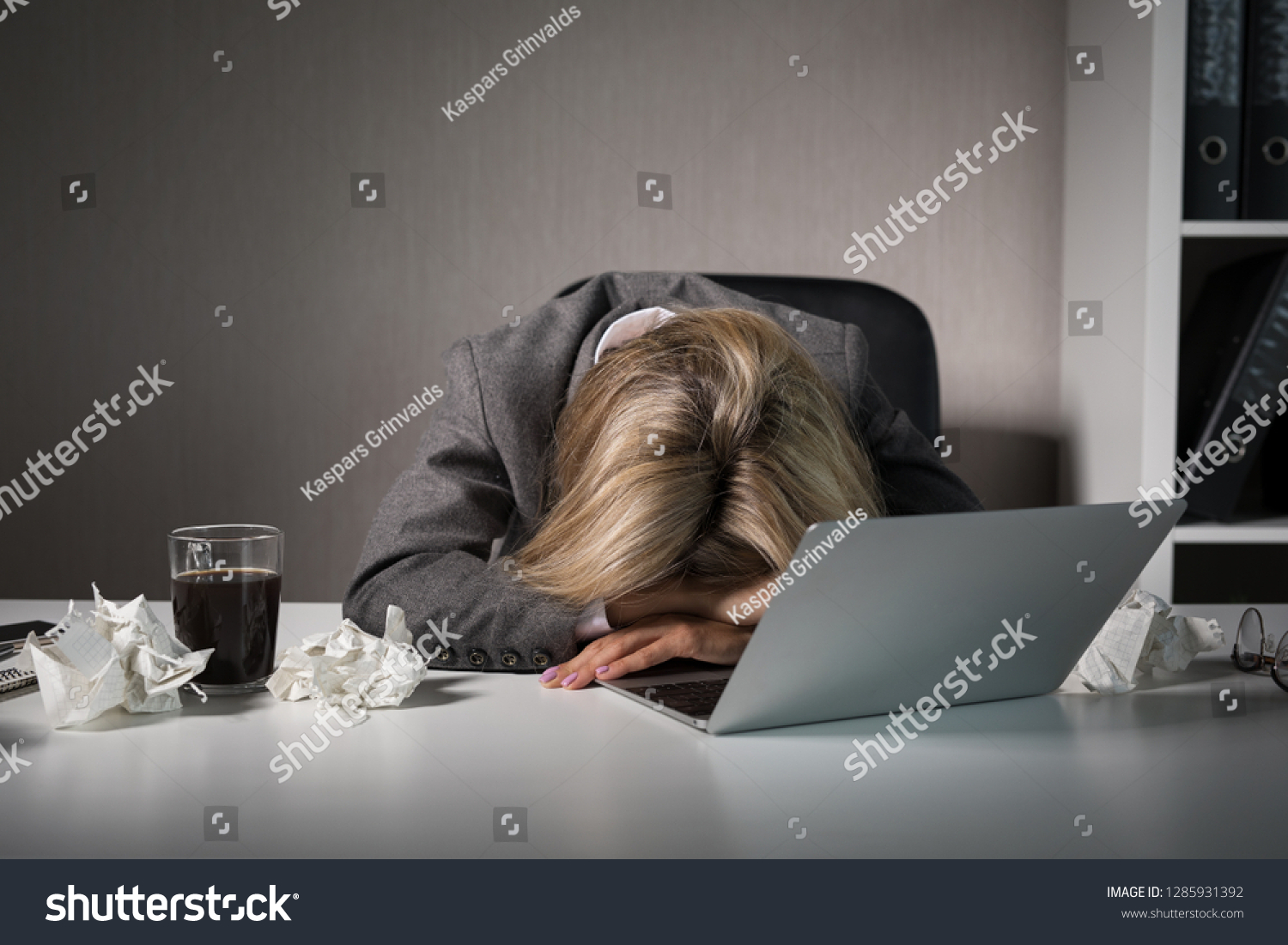 Woman Sleeping Front Computer Office Stock Photo Edit Now 1285931392