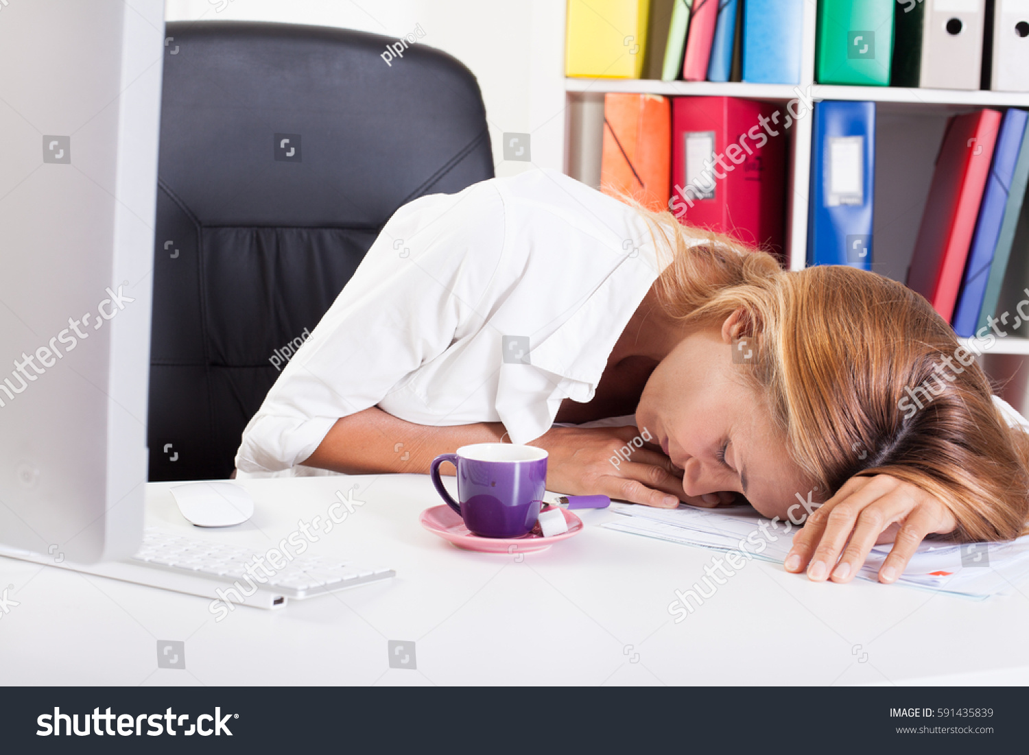 Woman Sleeping On Her Desk Stock Photo Edit Now 591435839