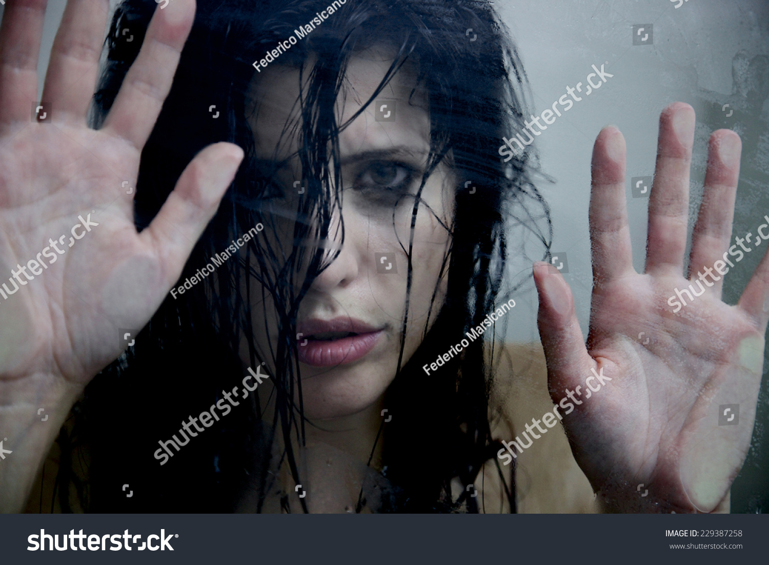 Woman Under The Shower After Abuse Crying Stock Photo 229387258