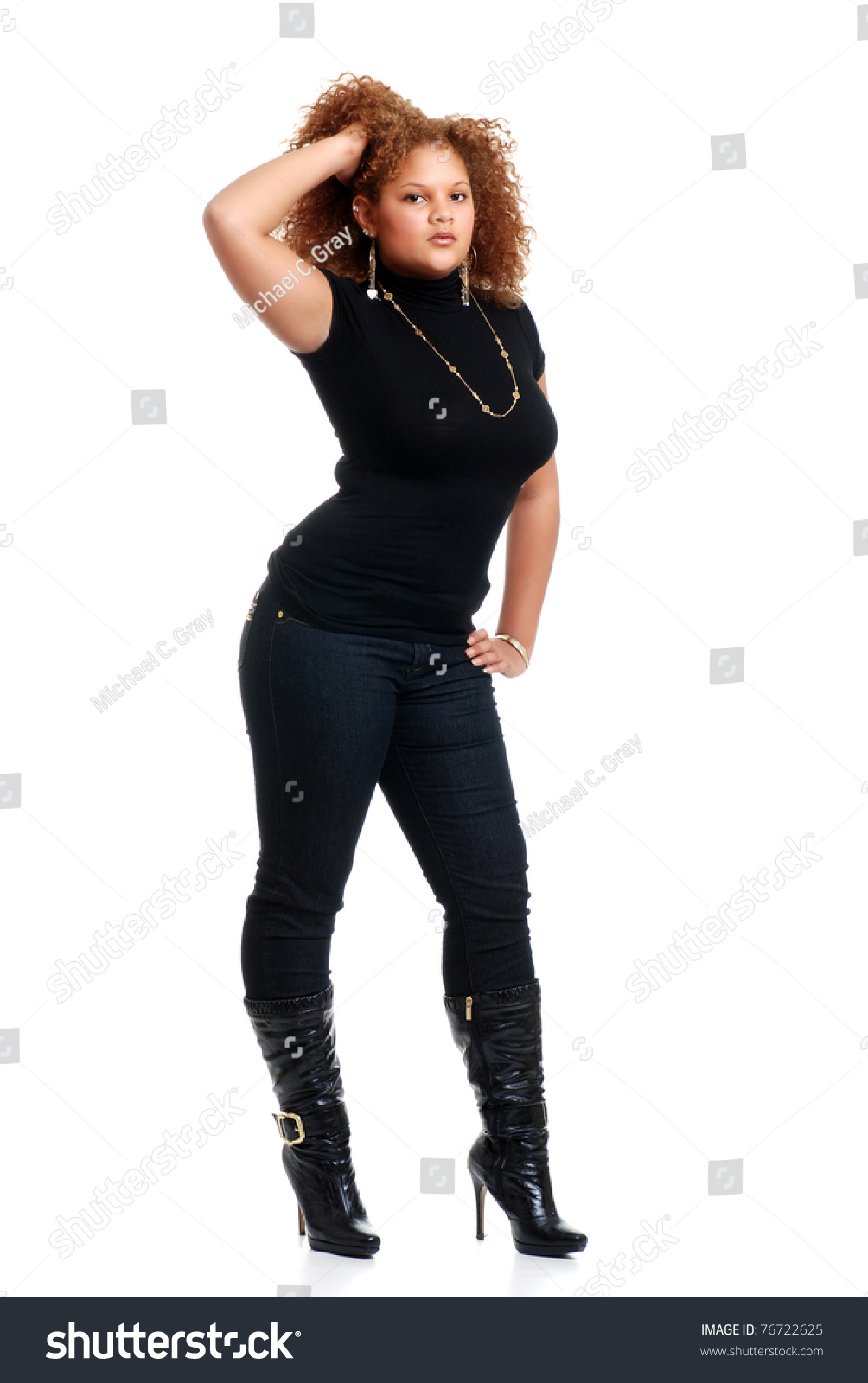 Woman Wearing Black High Heel Boots 