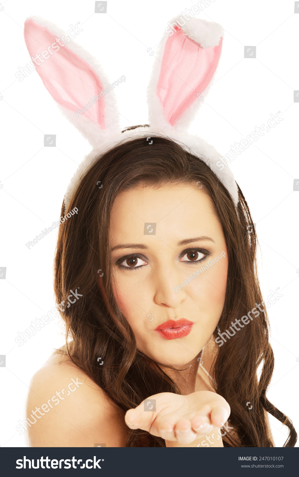 Woman Wearing Bunny Ears And Bl