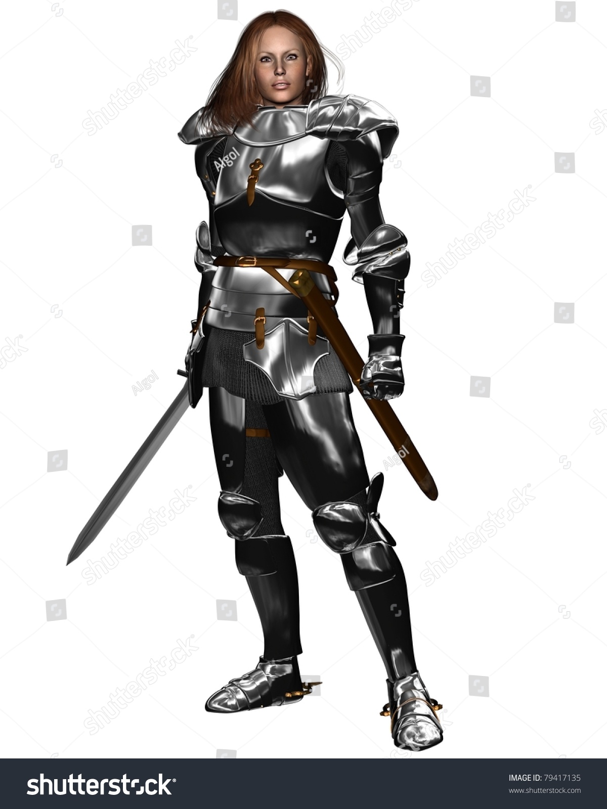 Woman Wearing Medieval Fantasy Armor Holding Stock Illustration ...