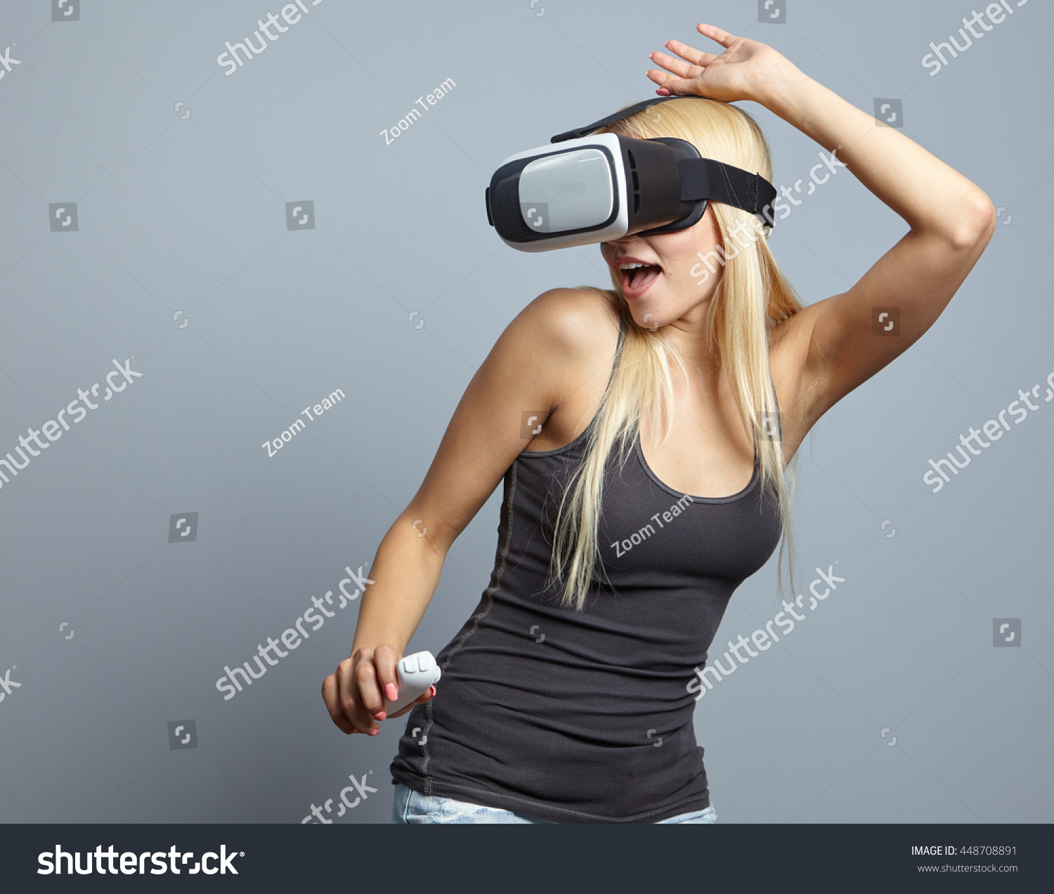 Woman Wearing Vr Goggles Stock Photo Edit Now