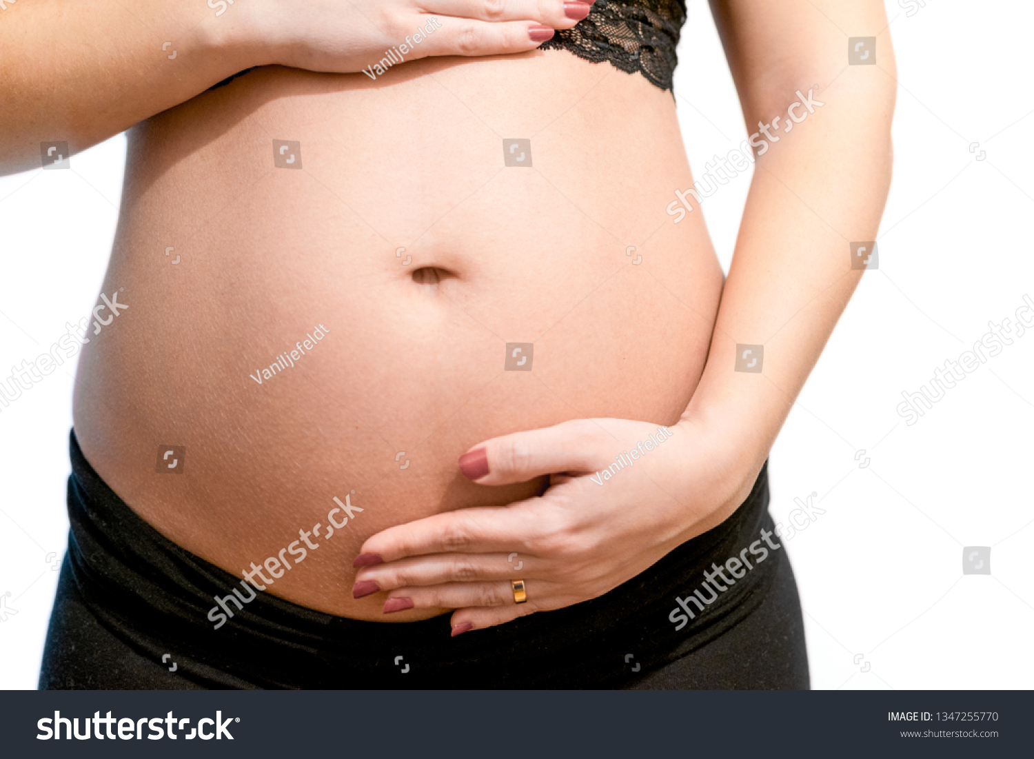 Woman 25 Weeks Pregnant Holding Her Stock Photo Edit Now