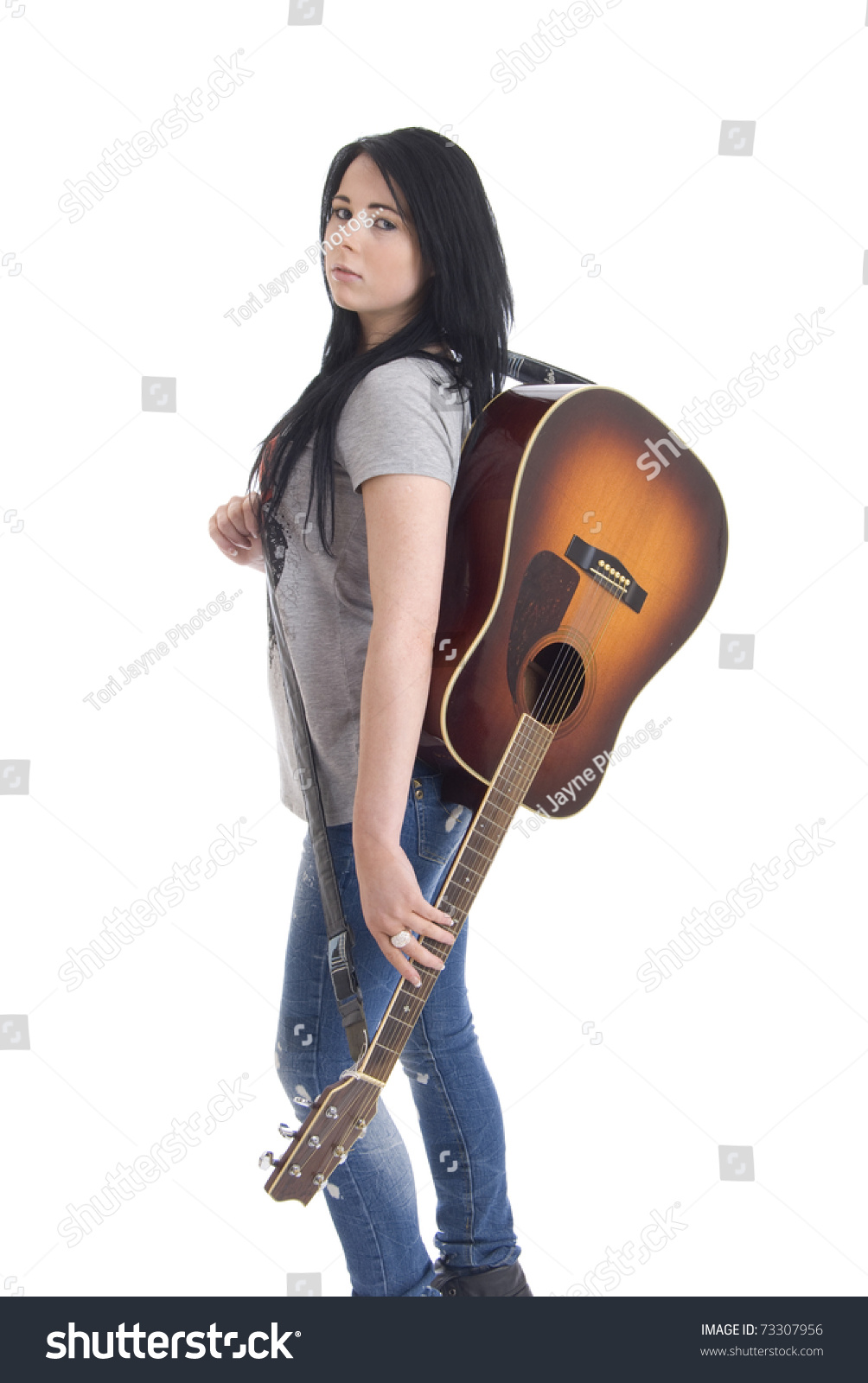 Woman With Acoustic Guitar Stock Photo 73307956 : Shutterstock