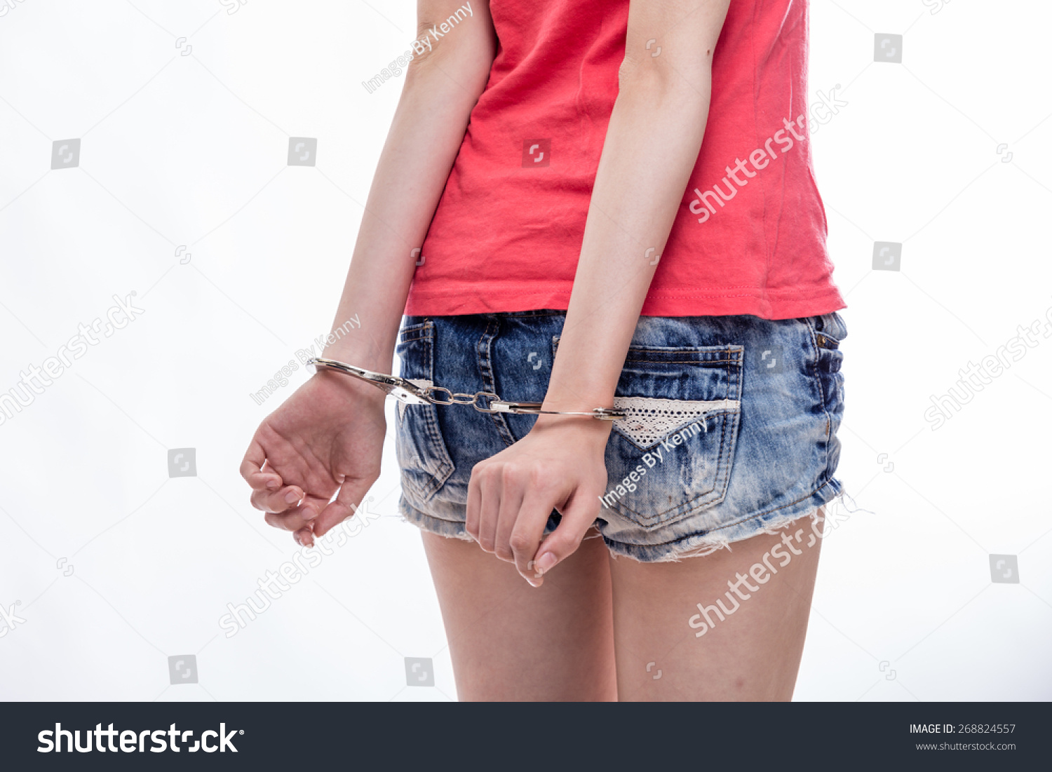 Photo De Stock Woman Hands Handcuffed Behind Back 268824557 Shutterstock 
