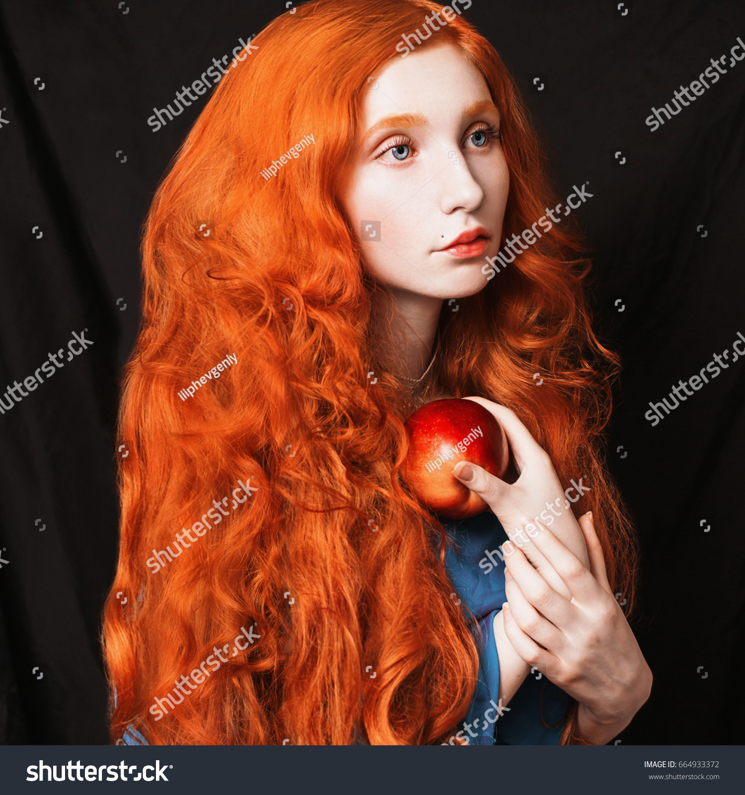 Woman Long Curly Red Flowing Hair Stock Photo Edit Now 664933372