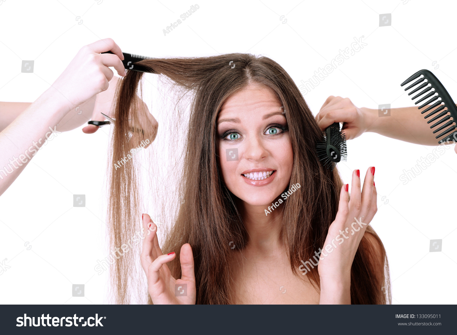 Woman With Long Hair In Beauty Salon, Isolated On White Stock Photo ...