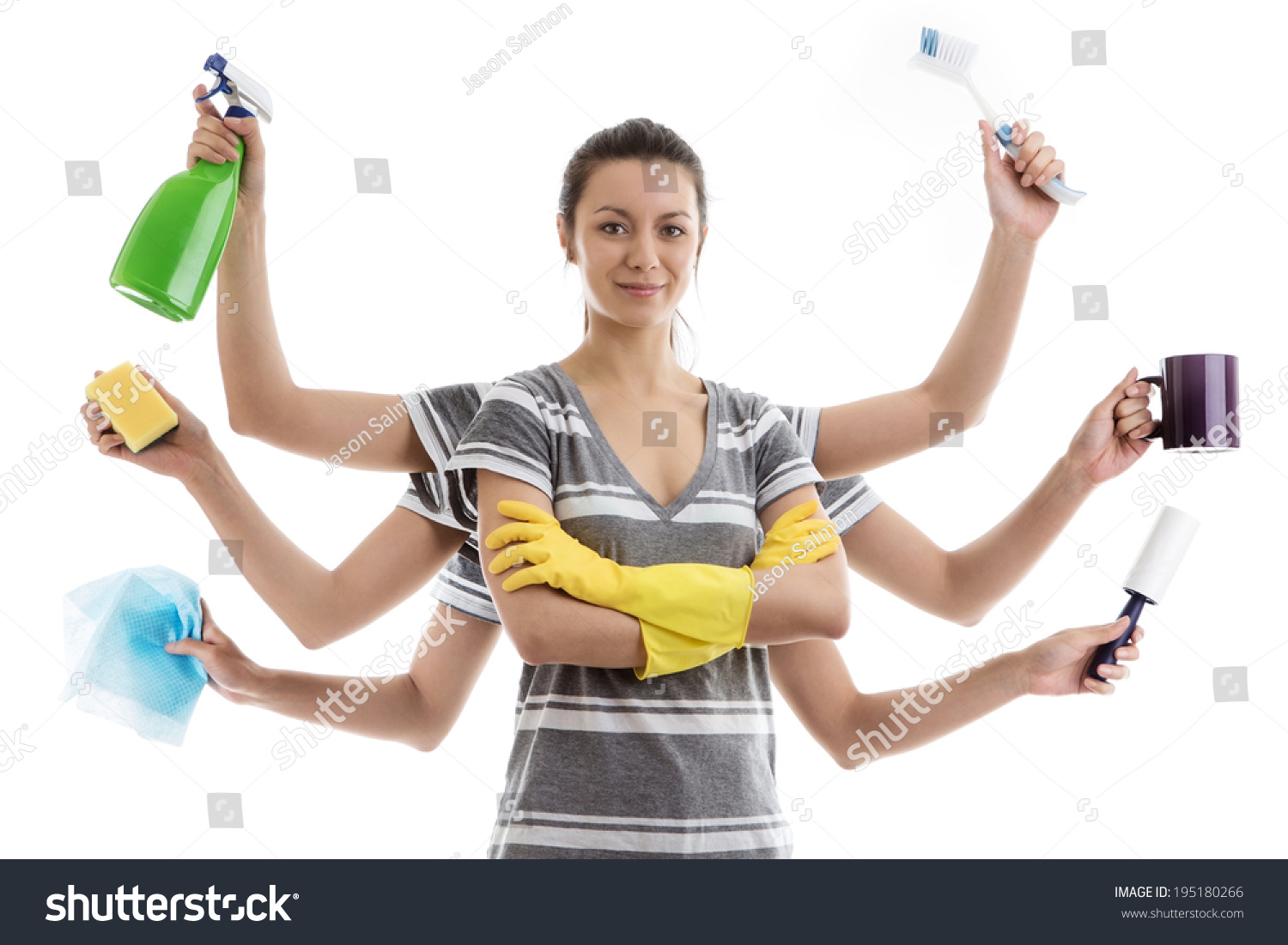 Woman With Many Arms Getting Ready To Do A Spring Clean Stock Photo ...