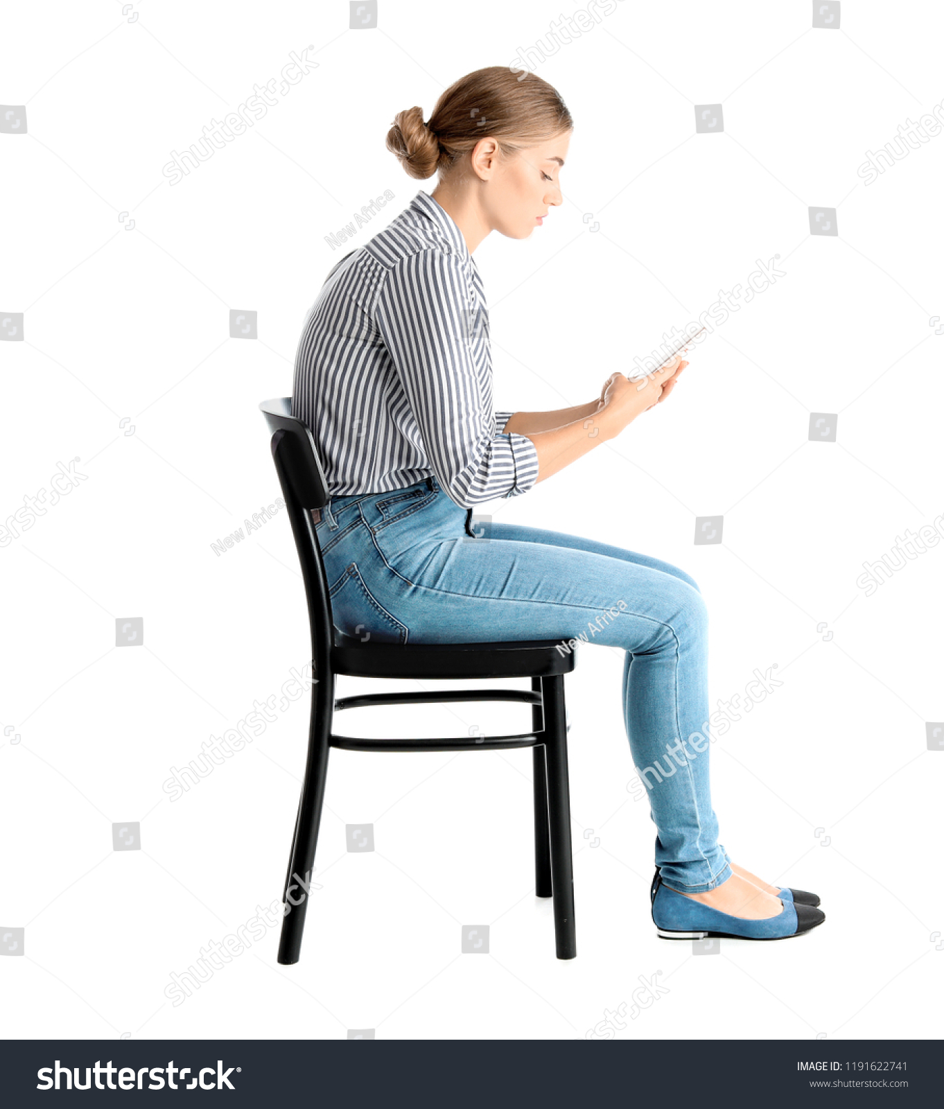 Woman Mobile Phone Sitting On Chair Stock Photo 1191622741 | Shutterstock