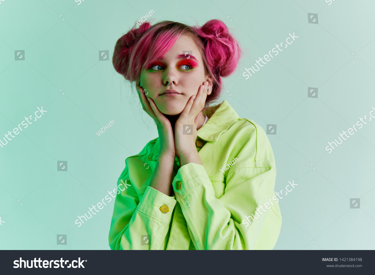 Woman Pink Hair Eyebrows Fashion Beauty Stock Photo 1421384198 Shutterstock