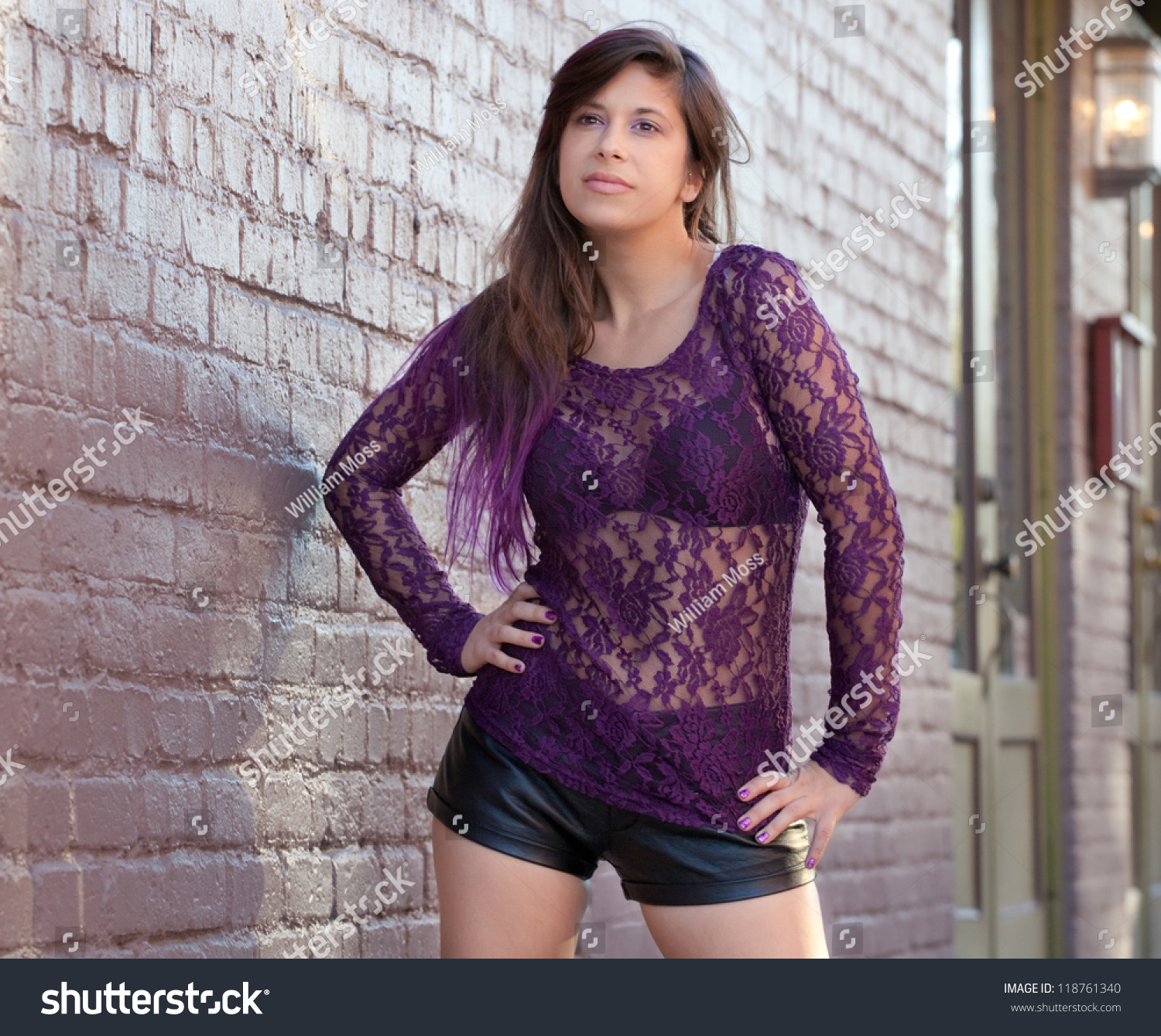 Woman Purple Dip Dye Hair Downtown Stock Photo 118761340