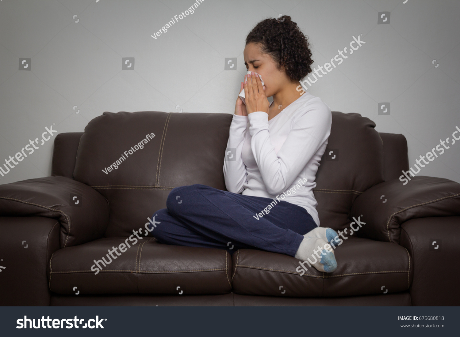 Woman Short Curly Hair She Wearing Stock Image Download Now