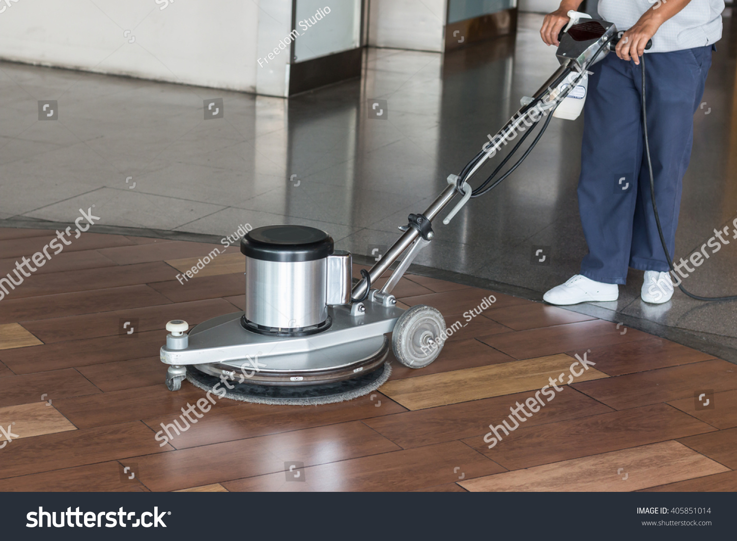 Woman Worker Cleaning Floor Polishing Machine Stock Photo Edit