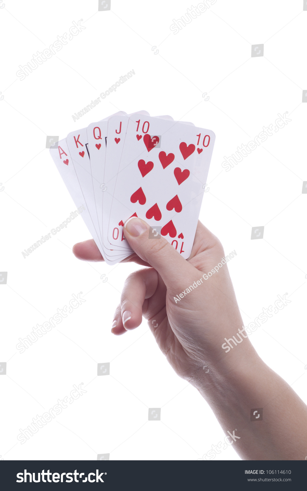 Womans Hands Holding Playing Cards Royal Stock Photo 106114610 ...