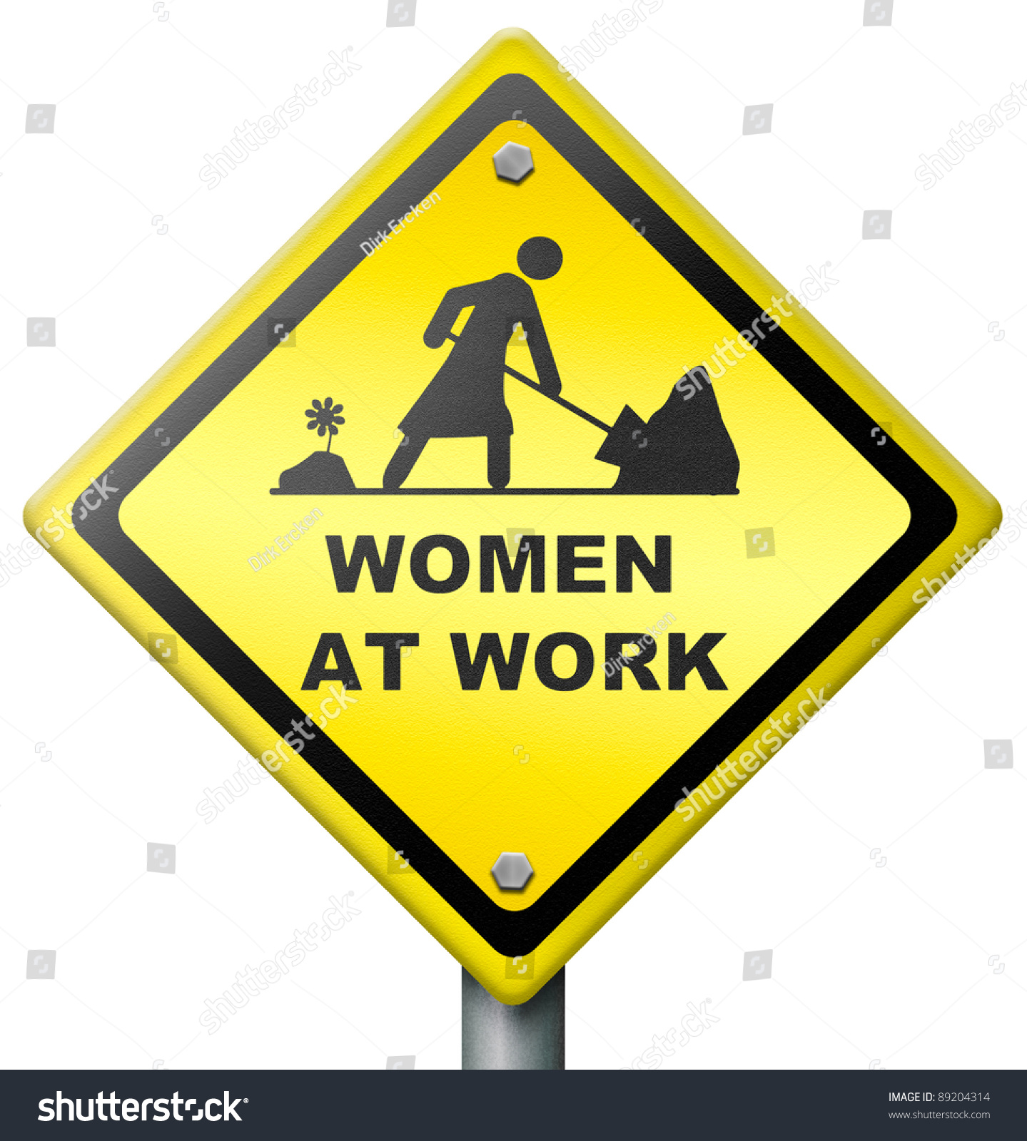 Women At Work, Yellow Diamond Sign Warning Female Working, Busy And ...