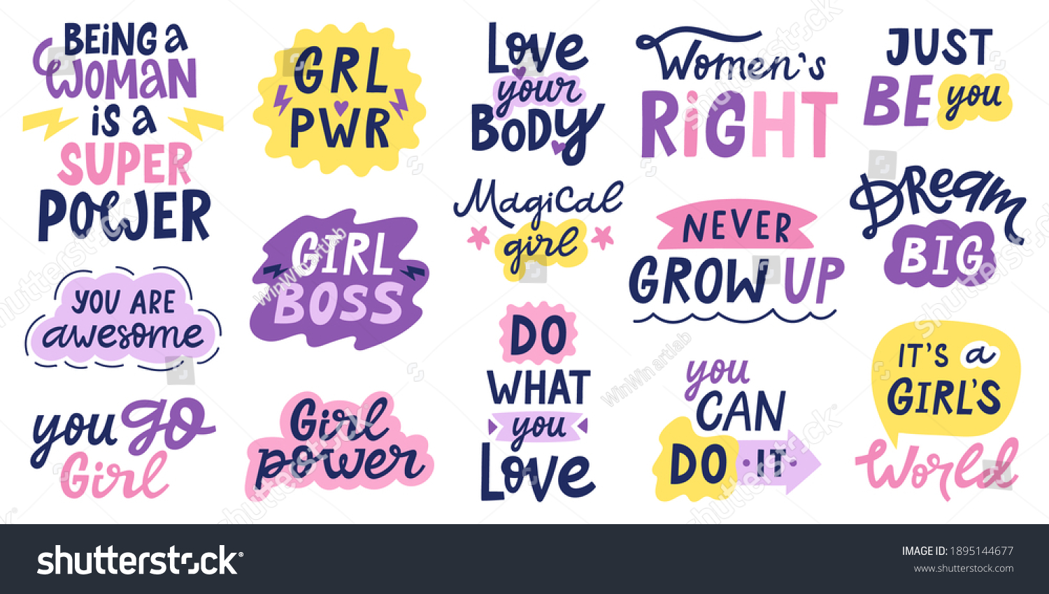 Women Feminist Quotes Female Motivational Slogan Stock Illustration