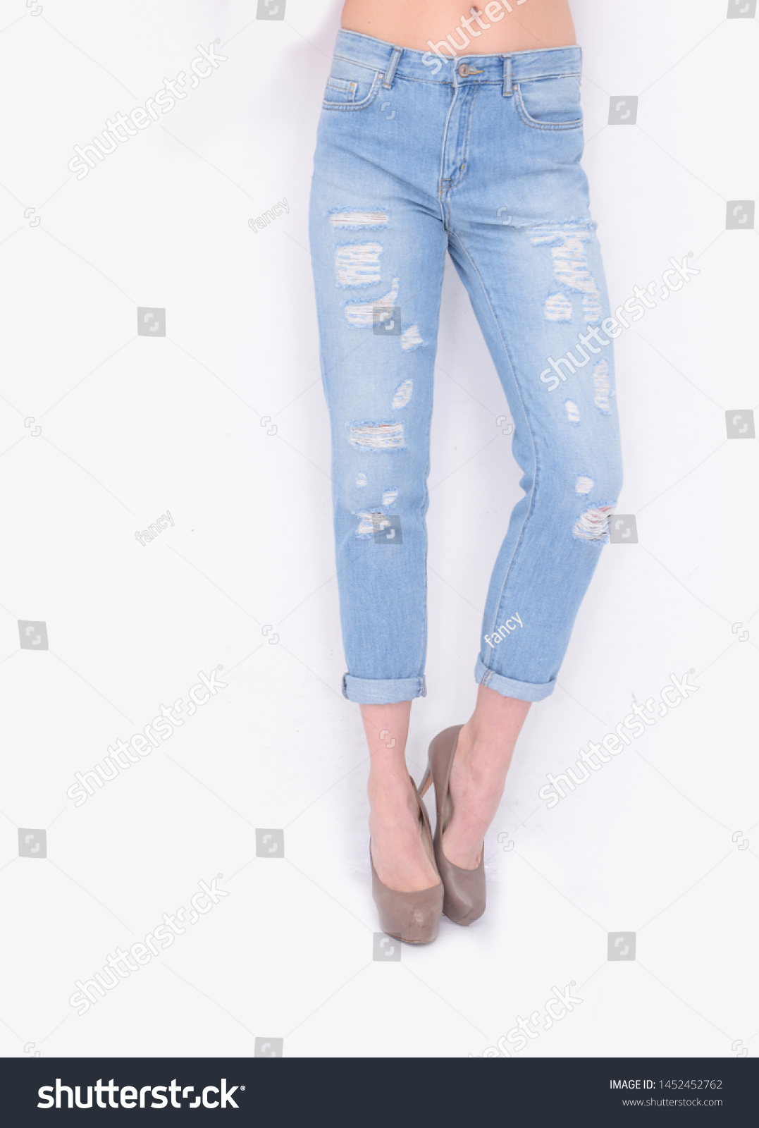 Women Torn Jeans High Hell Shoes Stock Photo Edit Now