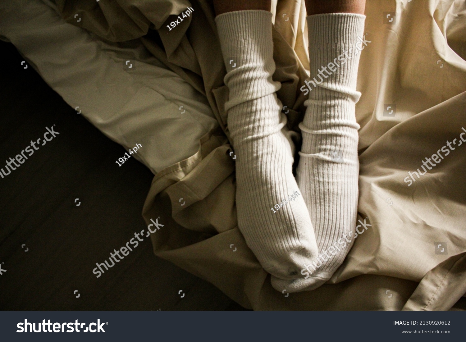 Womens Feet White Stockings White Socks Stock Photo 2130920612 ...