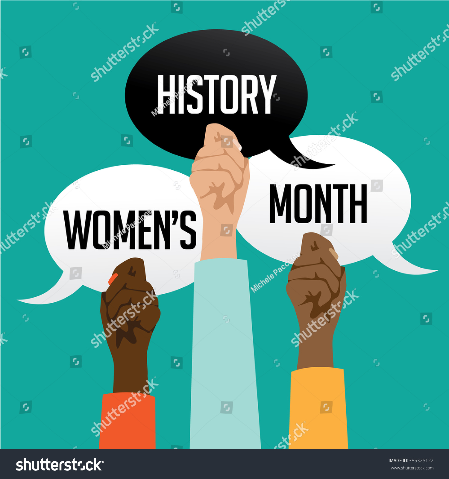 Womens History Month Design Multicultural Hands Stock Illustration