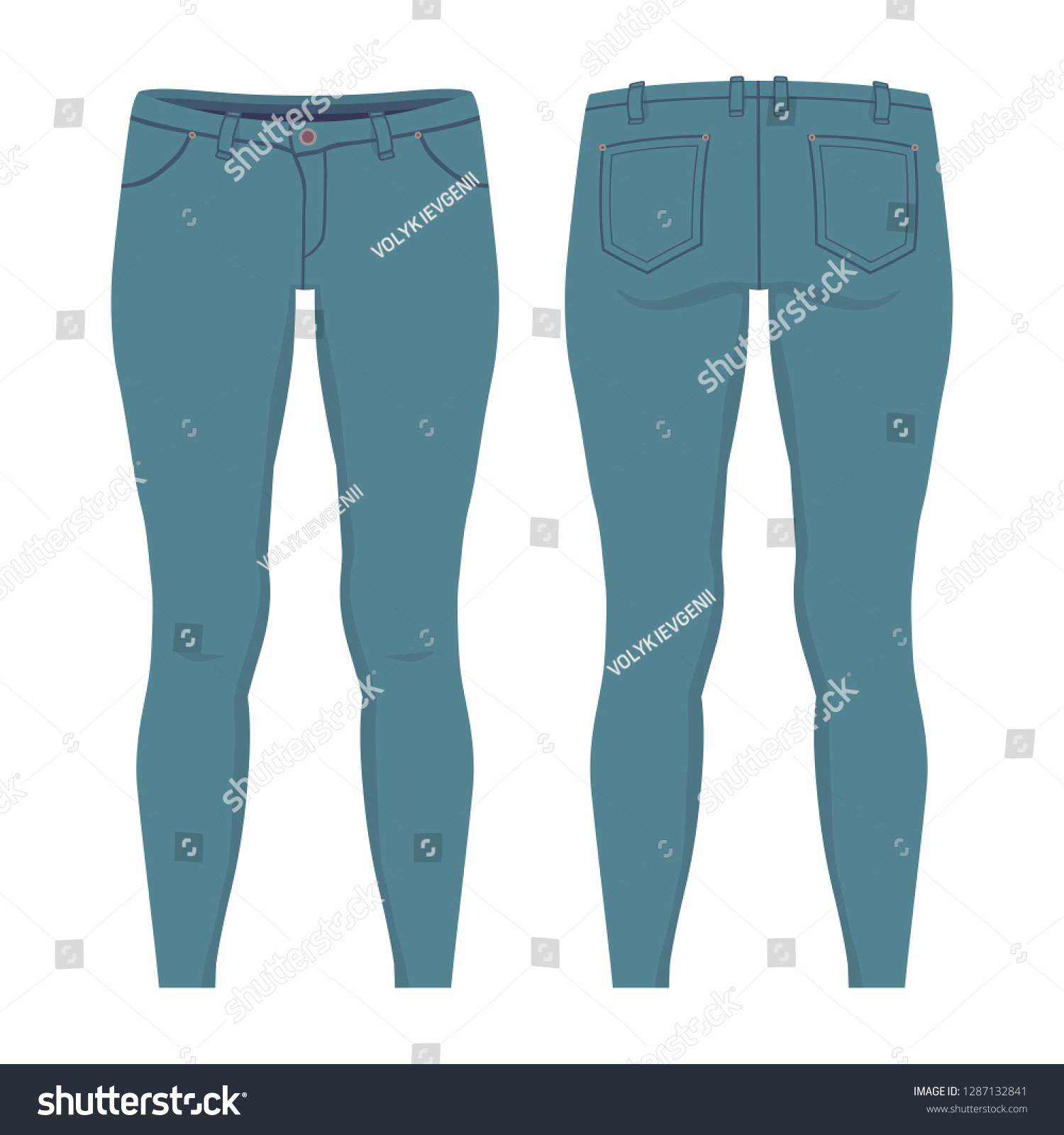 Womens Jeans Front Back Views On Stock Illustration 1287132841