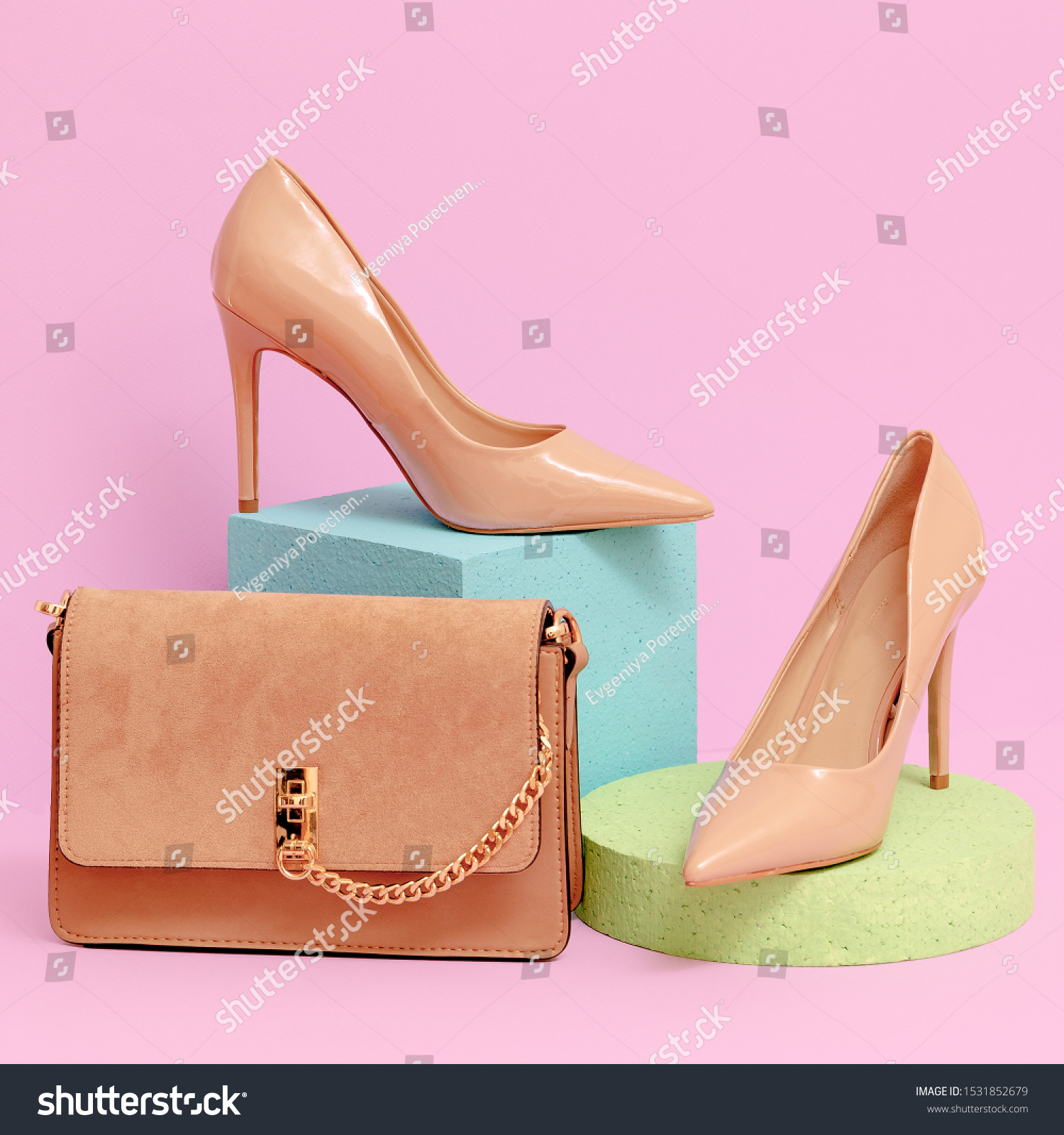 pastel pink shoes and bag