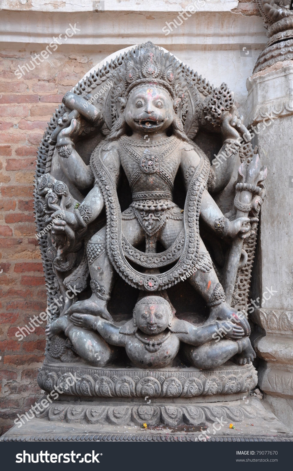 Wood Carving Of Hindu God Hanuman In Temple In Bhaktapur In Nepal Stock ...