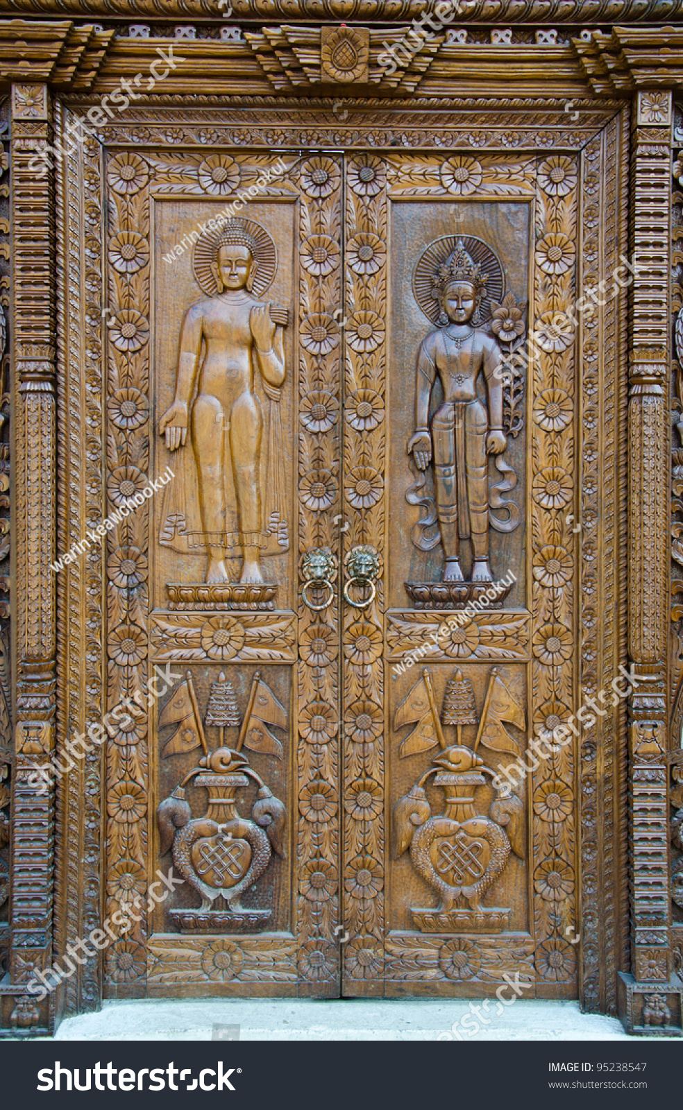 Wood Door Ancient Art Of Nepal Stock Photo 95238547 