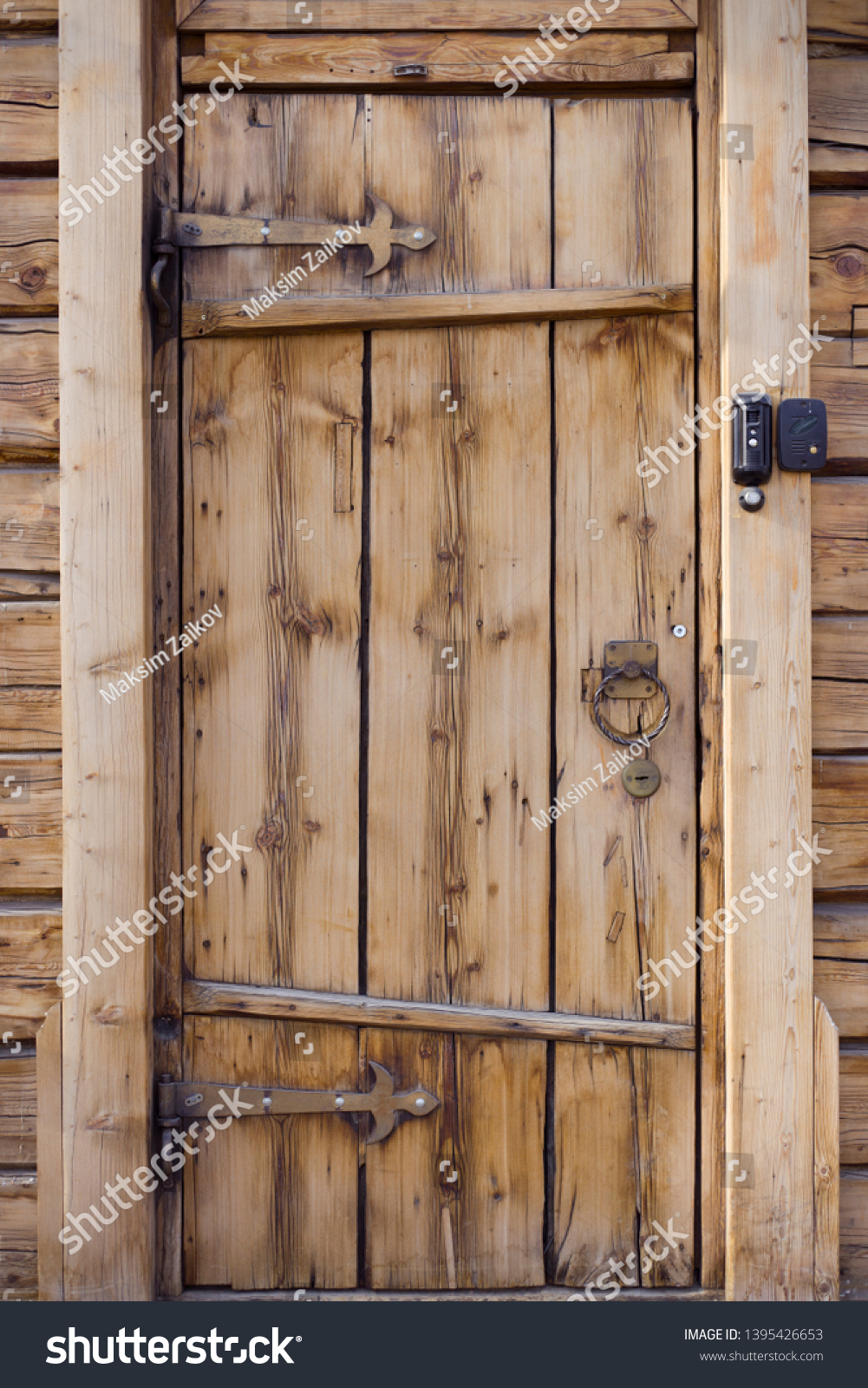 Wood Old Door Round Metal Knobs Stock Photo Edit Now 1395426653