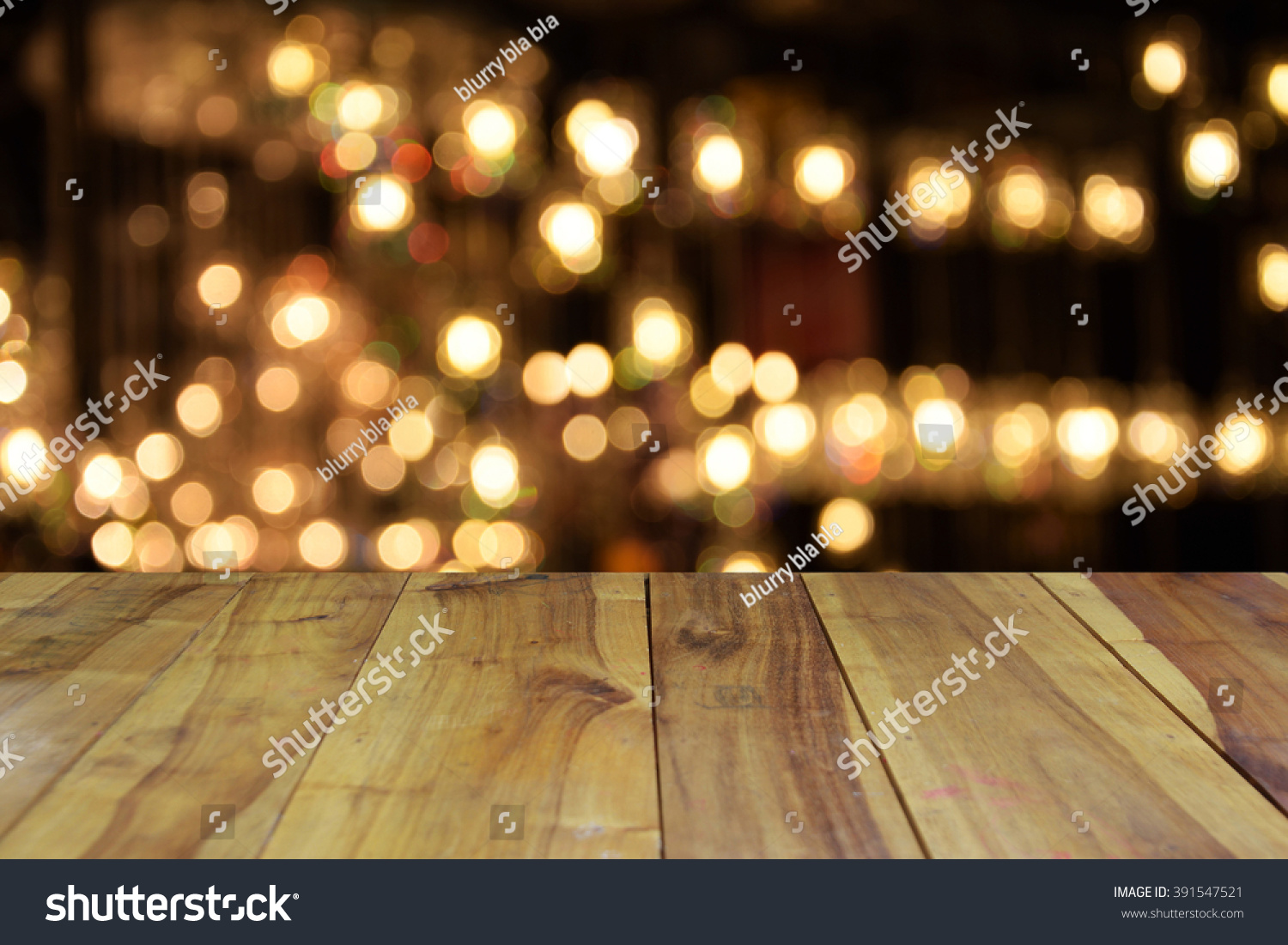 Wood Table And Abstract Blurred Bokeh Background,Light From Led Light ...