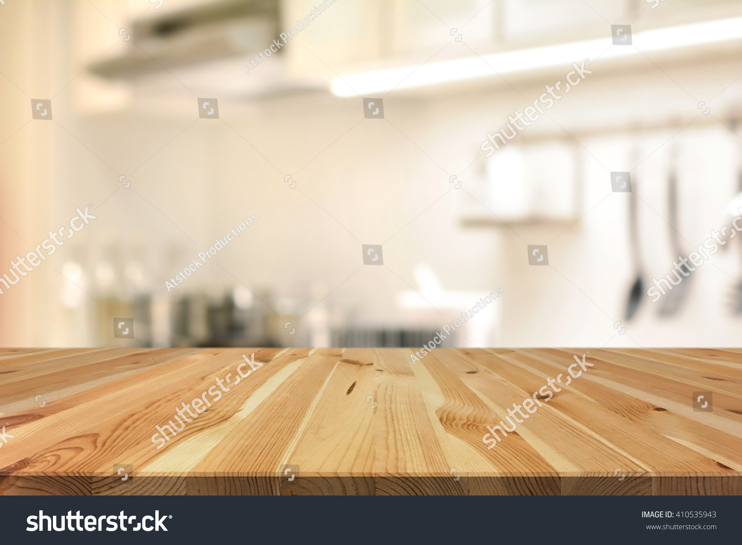 Wood Table Top As Kitchen Island Stock Photo (Edit Now) 410535943 ...