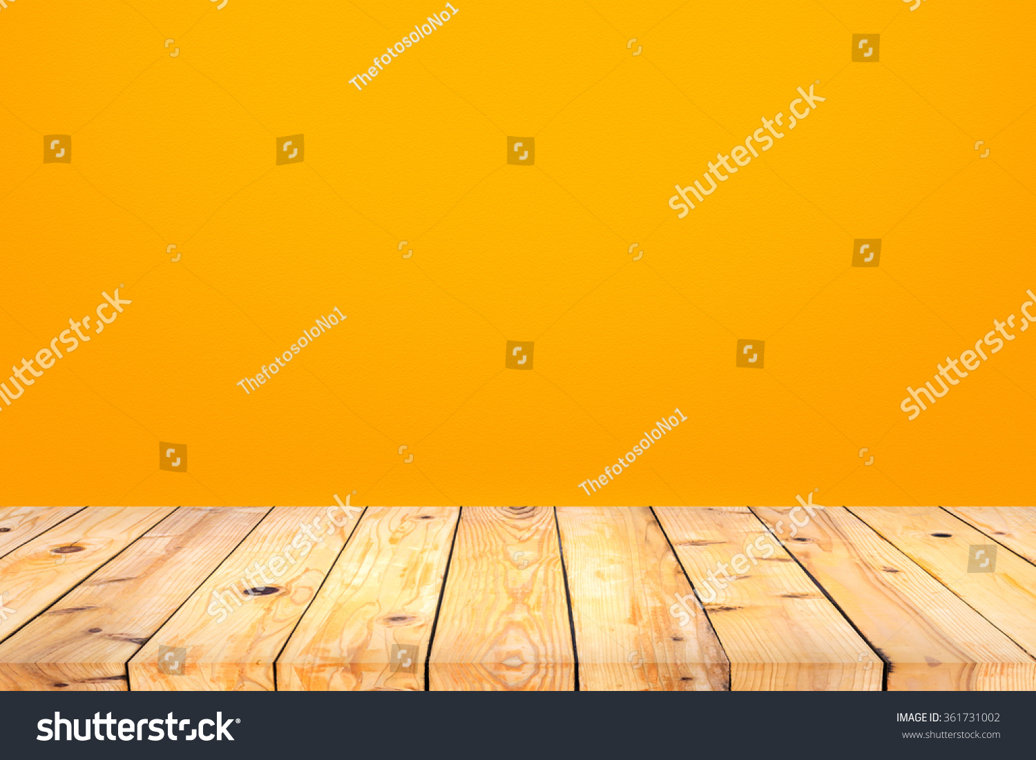 Wood Table Top On Orange Wall Background Stock Photo 361731002 ...