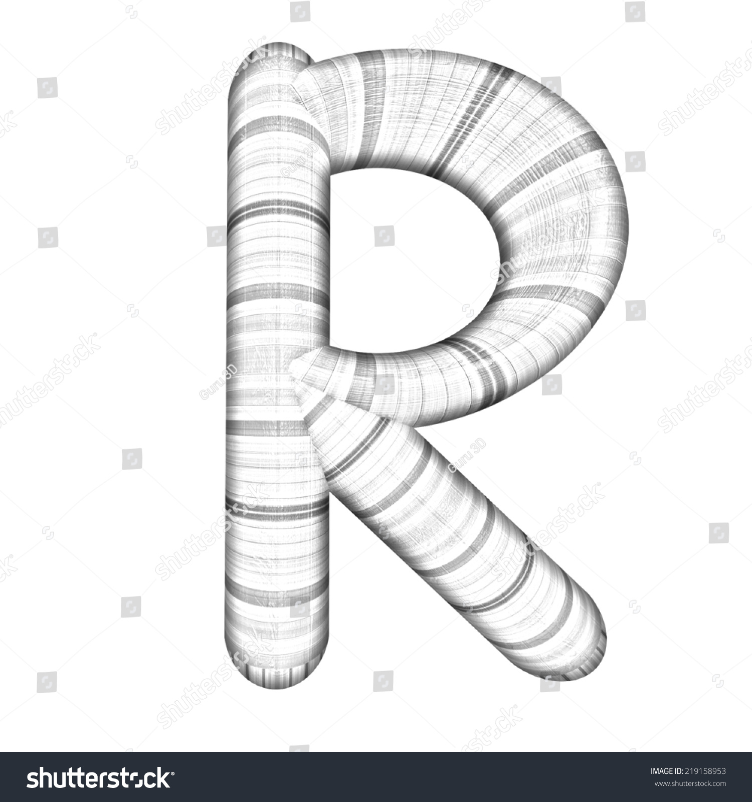 Letter r on a white background pencil drawing